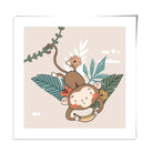 Cute Monkey Poster on Beige Jungle Kids Wall Art