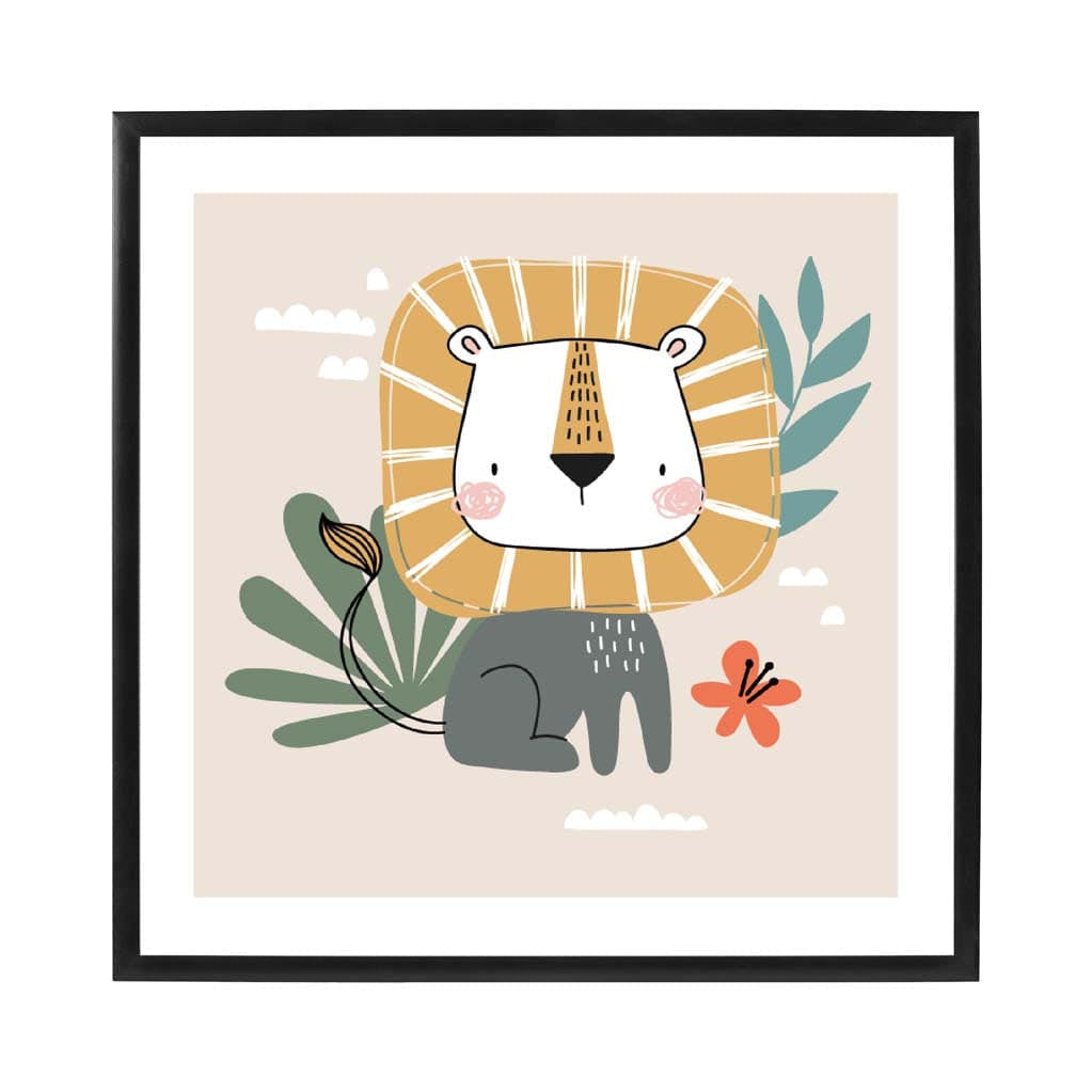 Cute Lion Poster on Beige Jungle Kids Wall Art