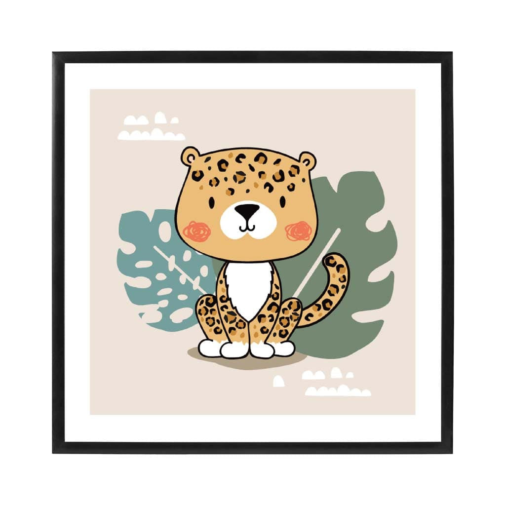 Cute Leopard Poster on Beige Jungle Kids Wall Art