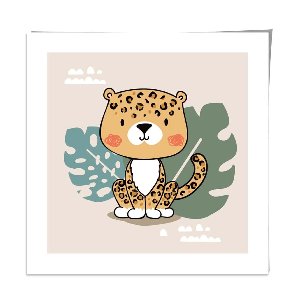 Cute Leopard Poster on Beige Jungle Kids Wall Art