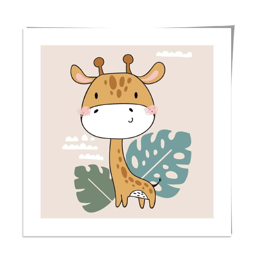 Cute Giraffe Poster on Beige Jungle Kids Wall Art