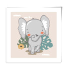 Cute Elephant Poster on Beige Jungle Kids Wall Art