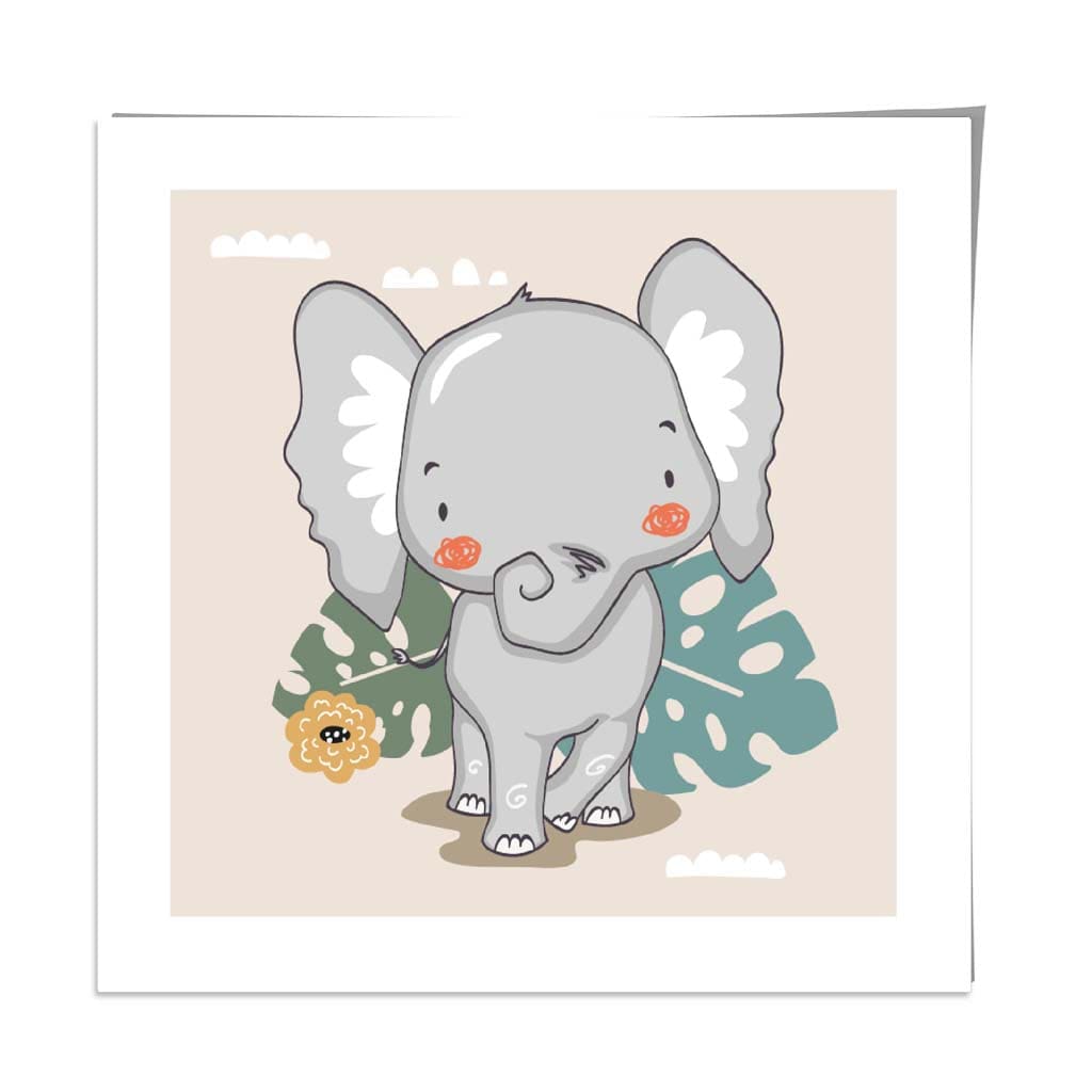 Cute Elephant Poster on Beige Jungle Kids Wall Art