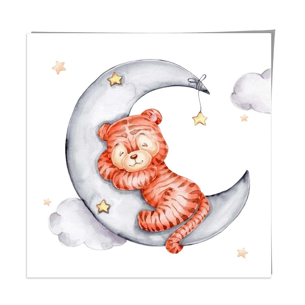 Cute Watercolour Tiger and Moon Poster Kids Wall Art