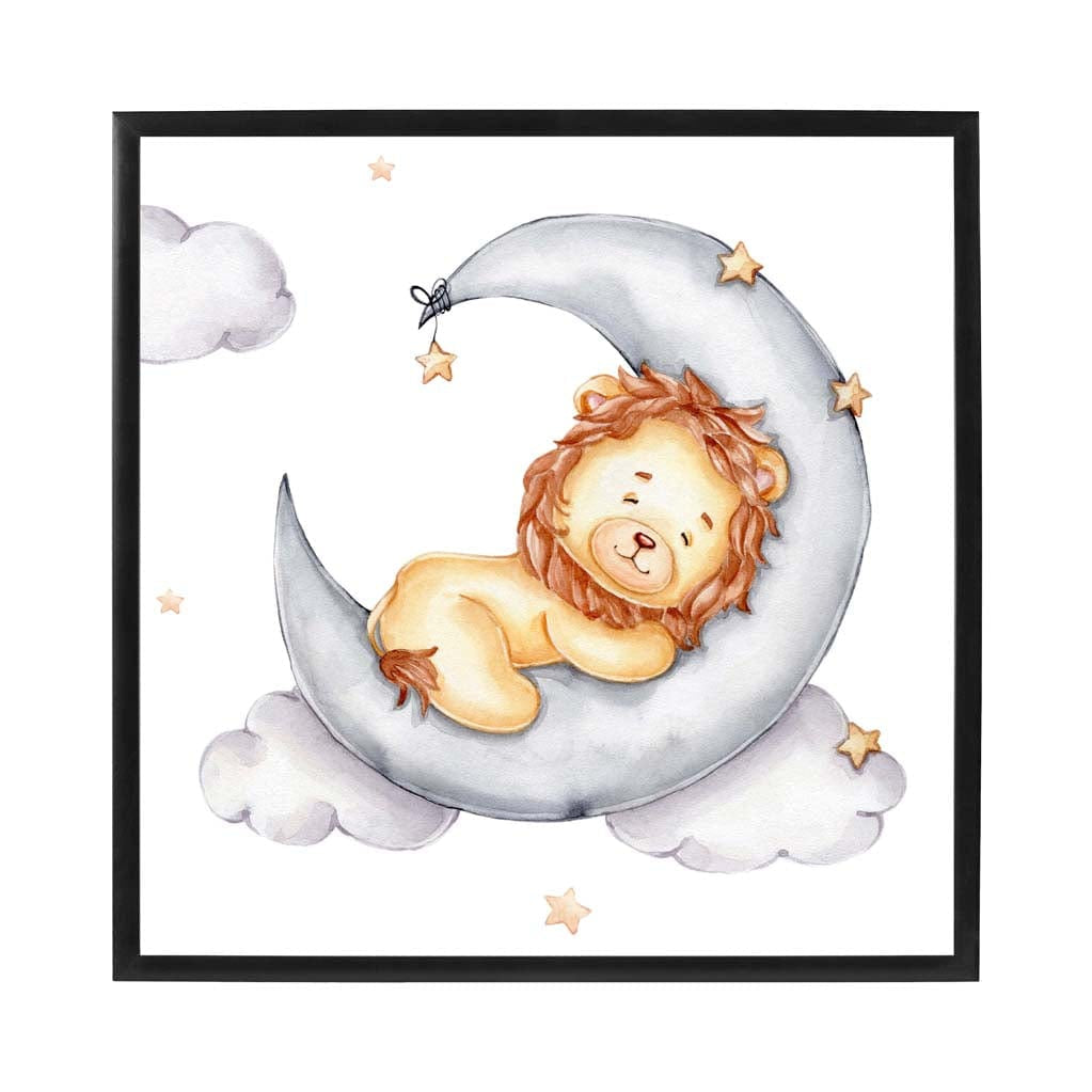Cute Watercolour Lion and Moon Poster Kids Wall Art