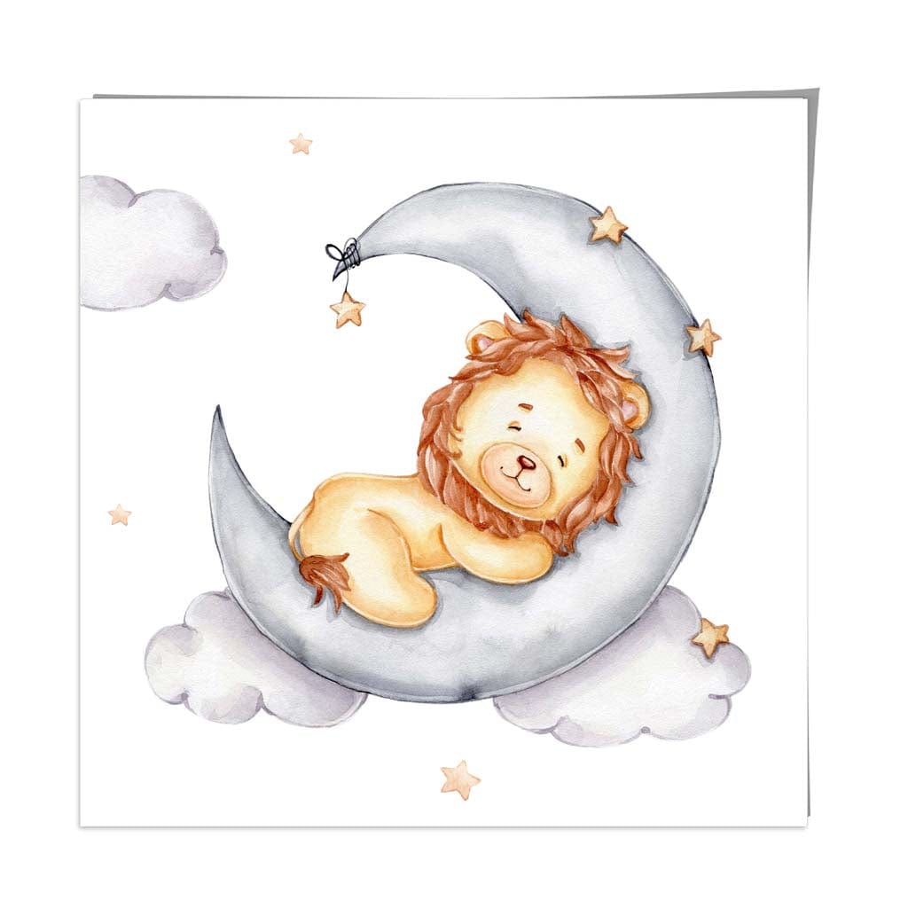 Cute Watercolour Lion and Moon Poster Kids Wall Art