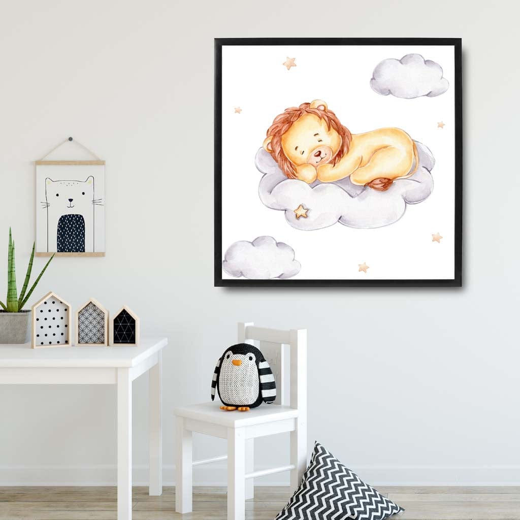 Cute Watercolour Lion and Cloud Poster Kids Wall Art