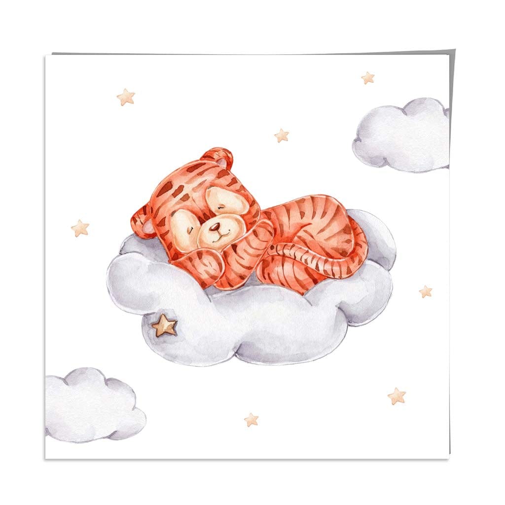 Cute Watercolour Tiger and Cloud Poster Kids Wall Art