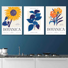 Set of 3 Blue & Yellow Floral Boho Sunflower Wall Art Prints