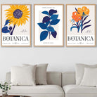 Set of 3 Blue & Yellow Floral Boho Sunflower Wall Art Prints