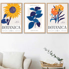 Set of 3 Blue & Yellow Floral Boho Sunflower Wall Art Prints