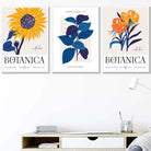 Set of 3 Blue & Yellow Floral Boho Sunflower Wall Art Prints