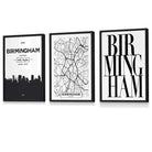 Framed Set of 3 BIRMINGHAM City Map Art Prints | Artze Wall Art UK