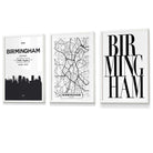 Framed Set of 3 BIRMINGHAM City Map Art Prints | Artze Wall Art UK