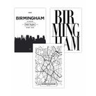 Set of 3 Birmingham Skyline Street map City Prints