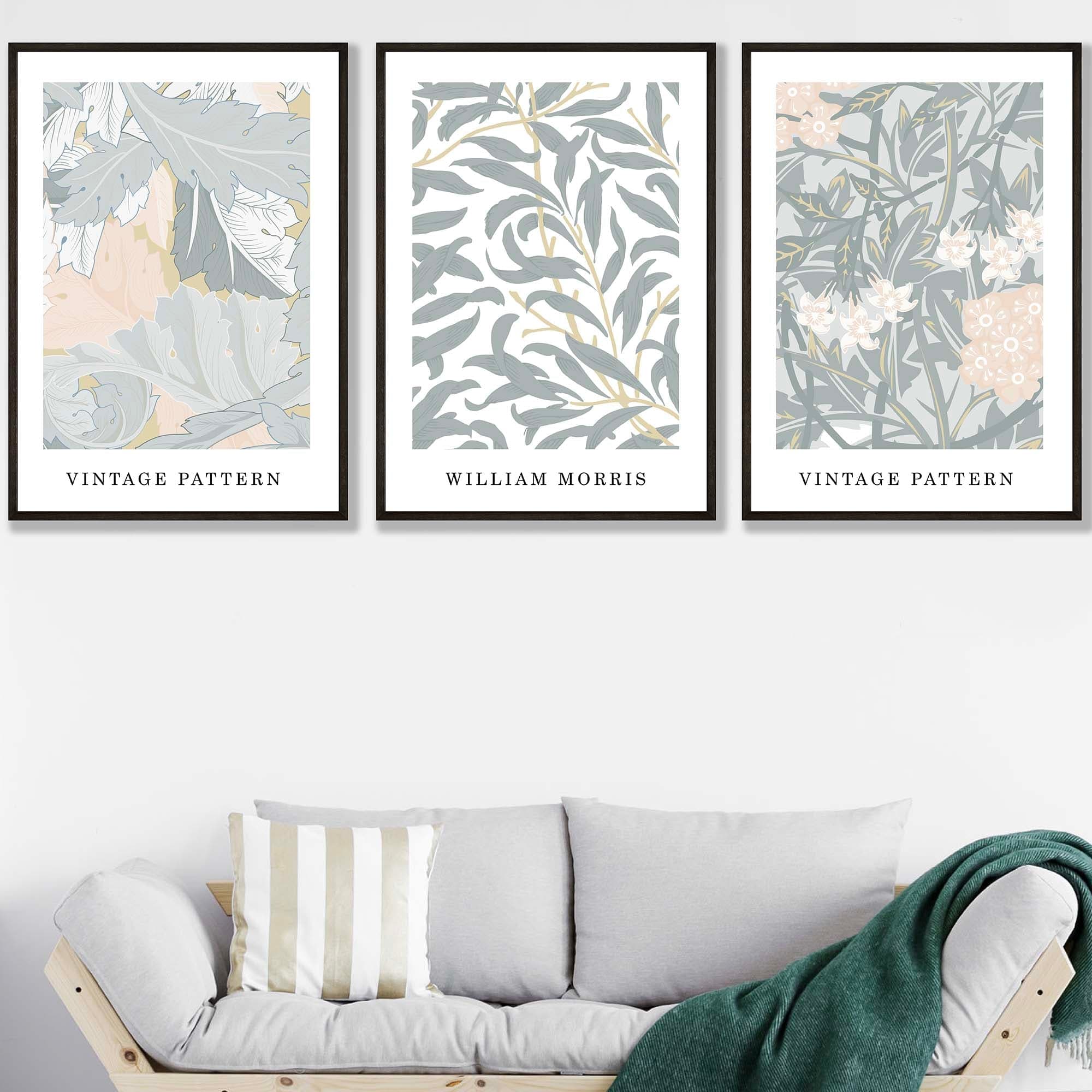 Sage Green & Peach William Morris Vintage Floral Wall Art Prints