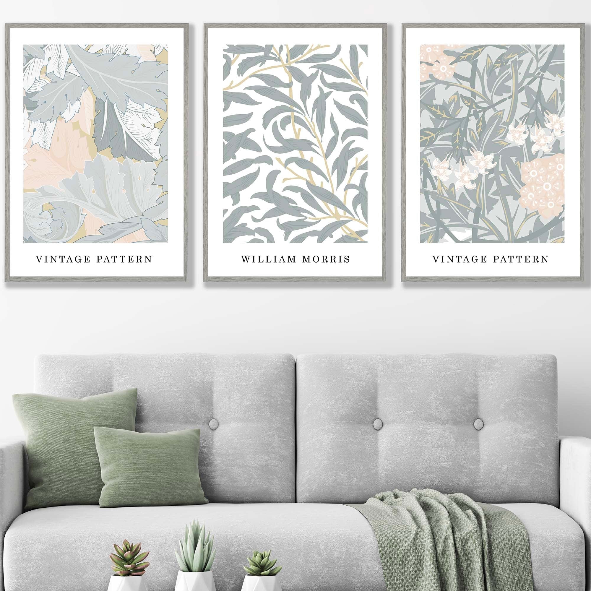 Sage Green & Peach William Morris Vintage Floral Wall Art Prints