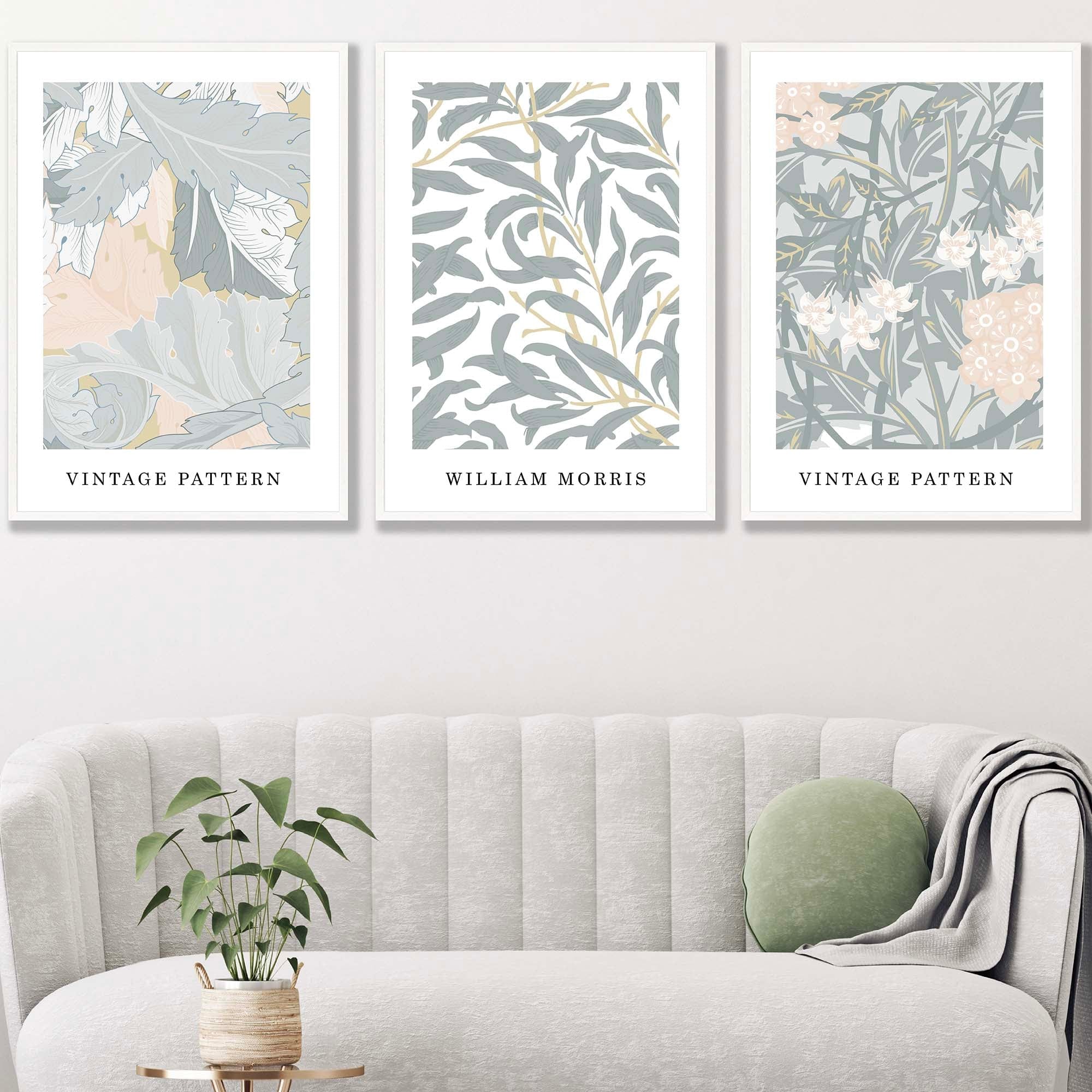Sage Green & Peach William Morris Vintage Floral Wall Art Prints
