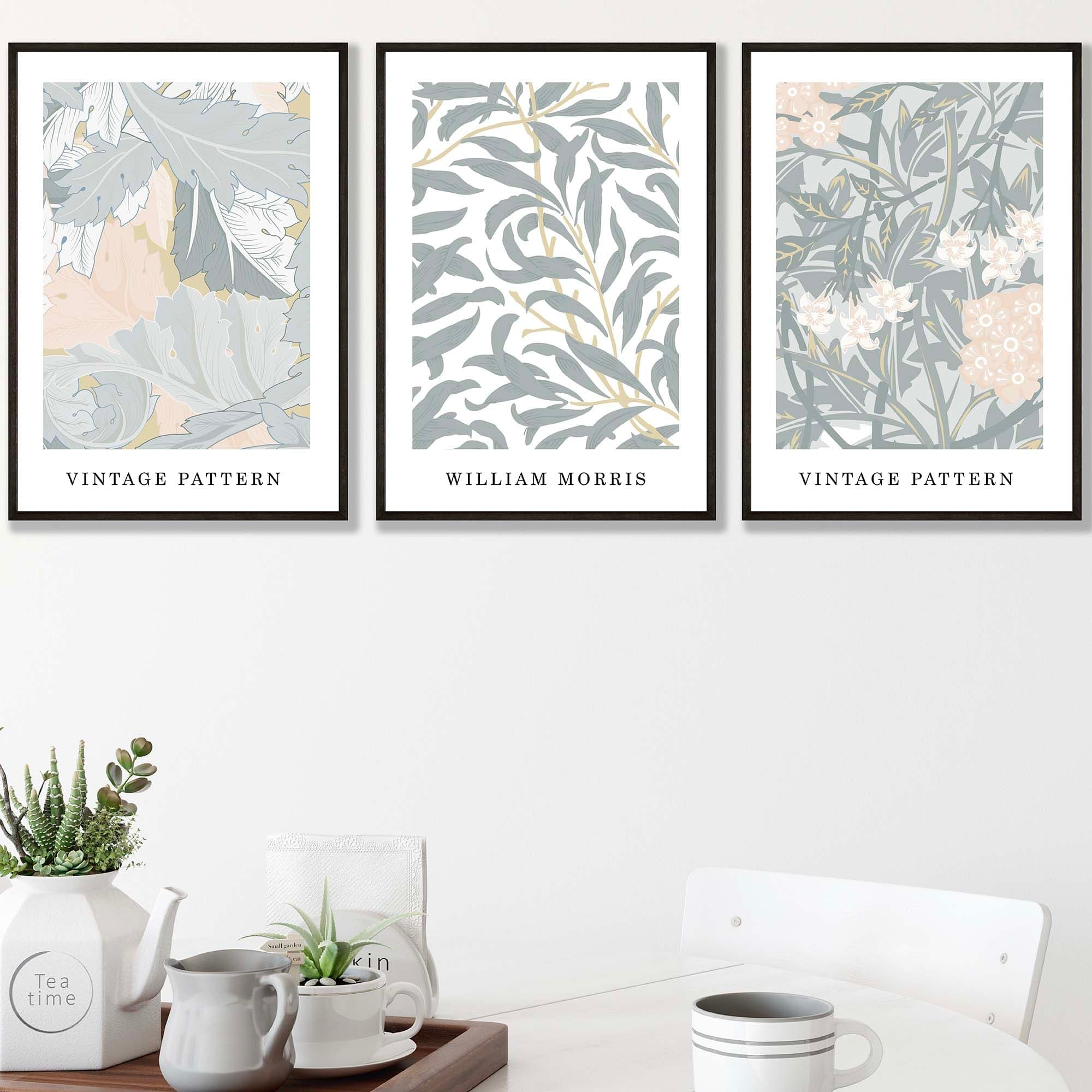Sage Green & Peach William Morris Vintage Floral Wall Art Prints