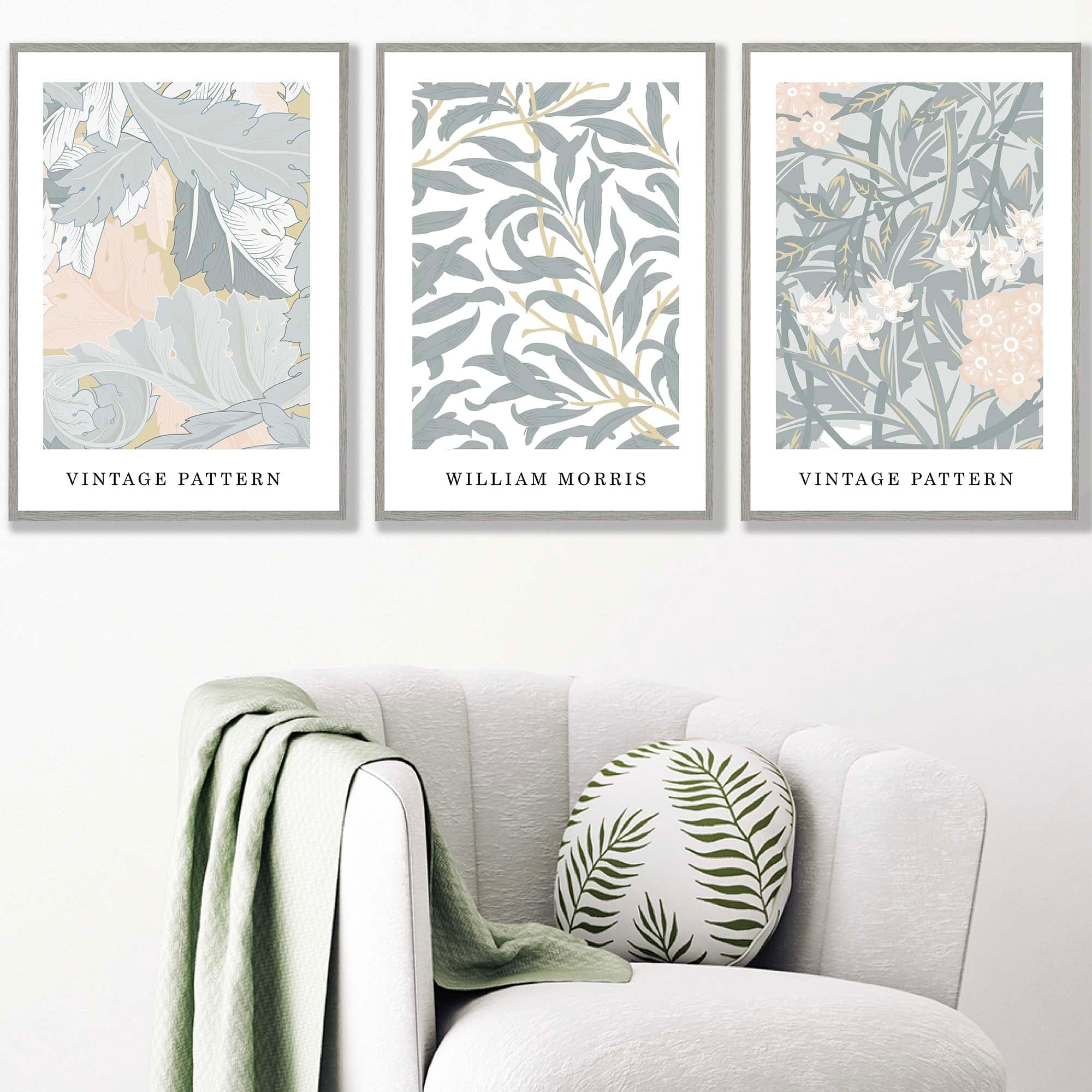 Sage Green & Peach William Morris Vintage Floral Wall Art Prints