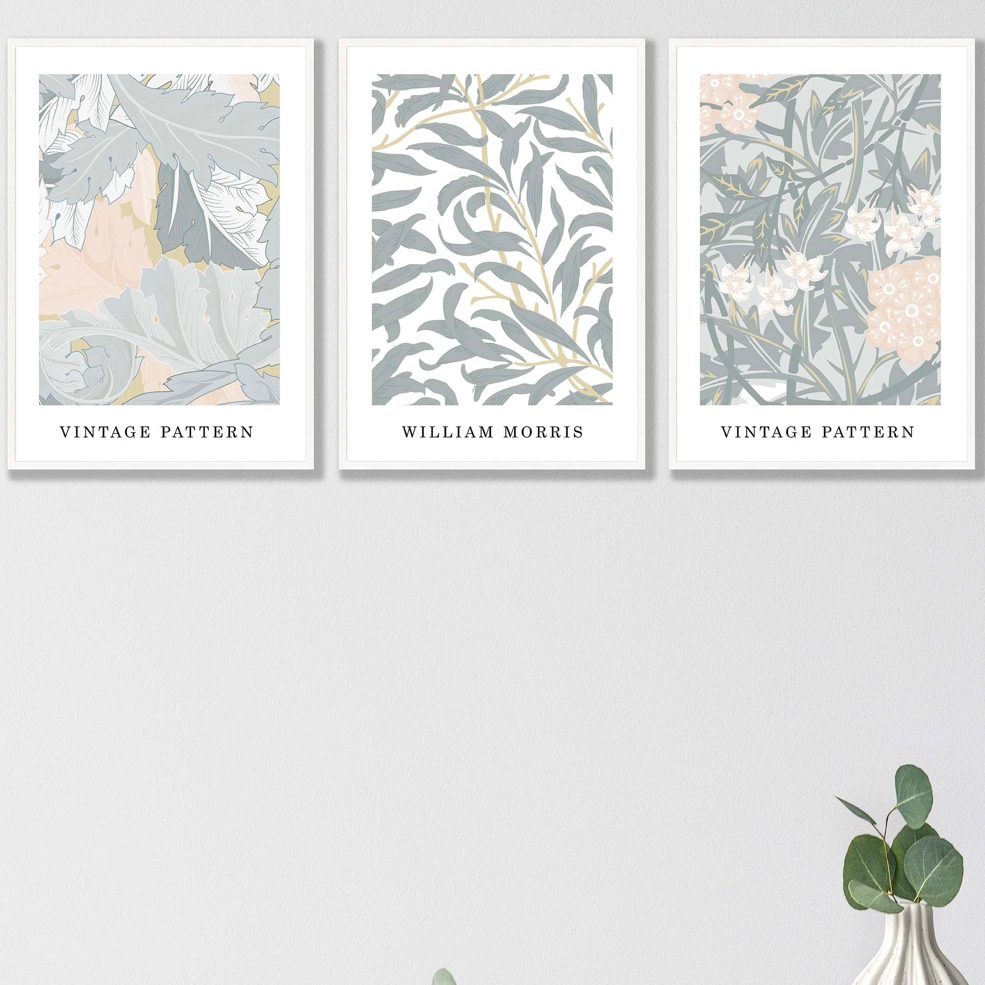 Sage Green & Peach William Morris Vintage Floral Wall Art Prints