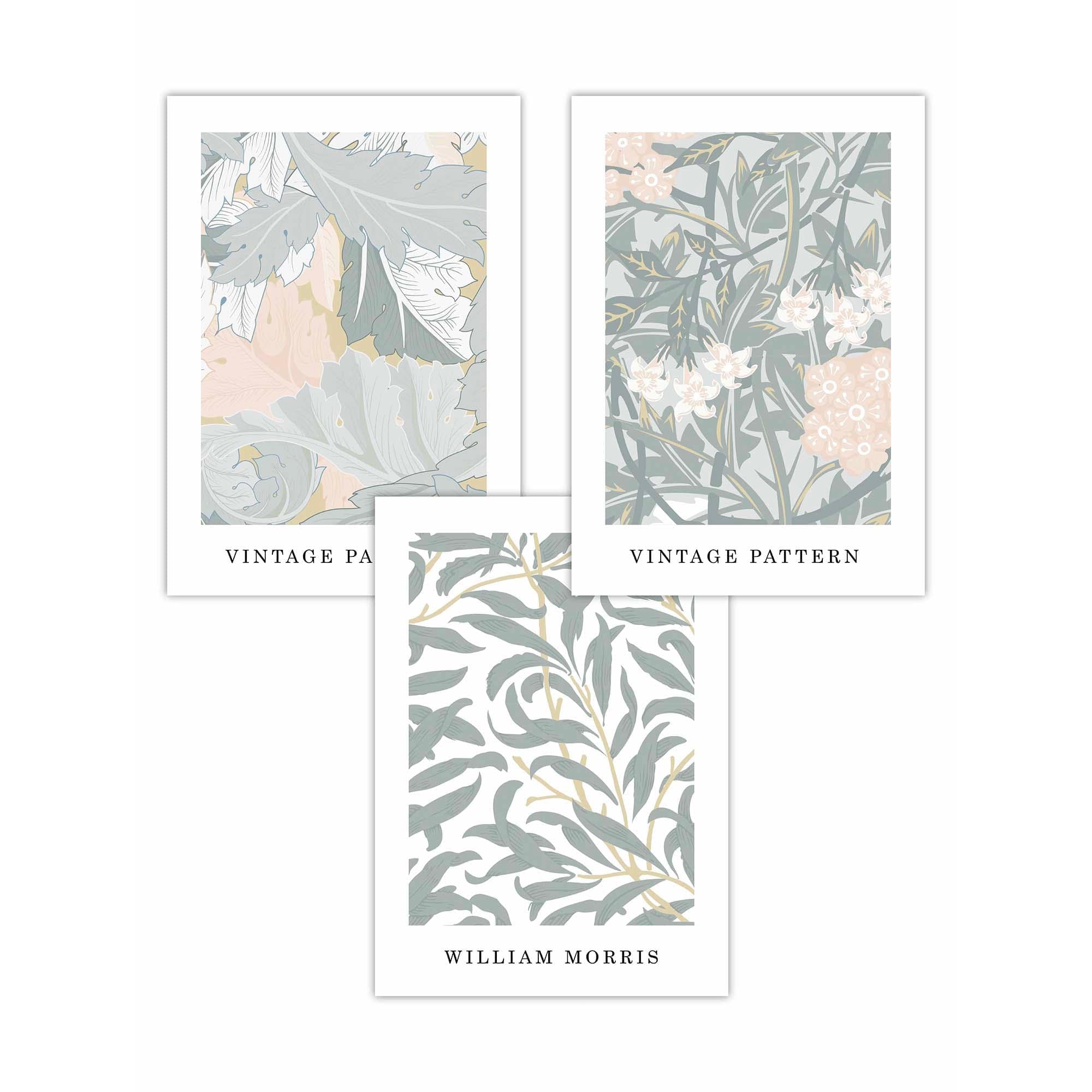 Sage Green & Peach William Morris Vintage Floral Wall Art Prints