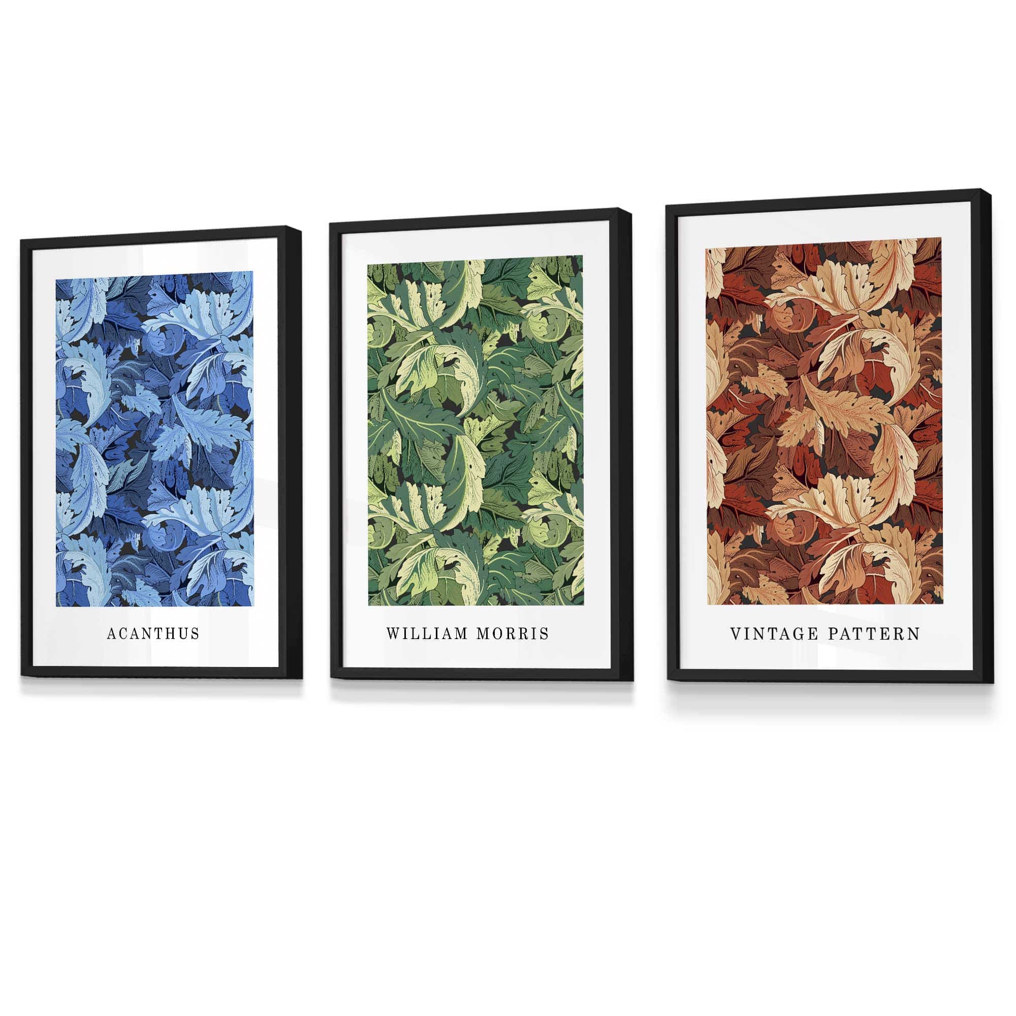 Framed William Morris Vintage Floral Wall Art in Blue Green and Tan | Artze Wall Art UK