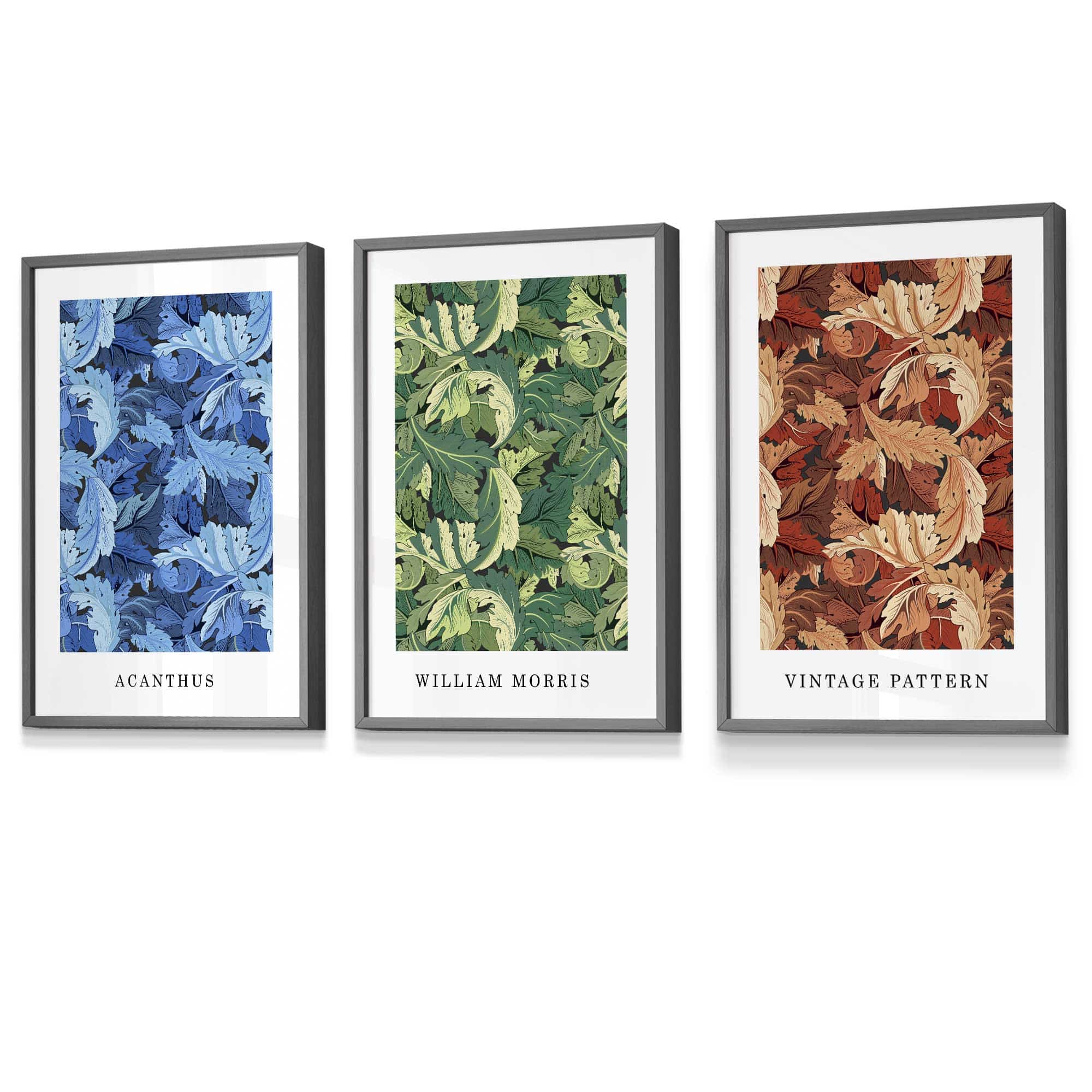 Framed William Morris Vintage Floral Wall Art in Blue Green and Tan | Artze Wall Art UK