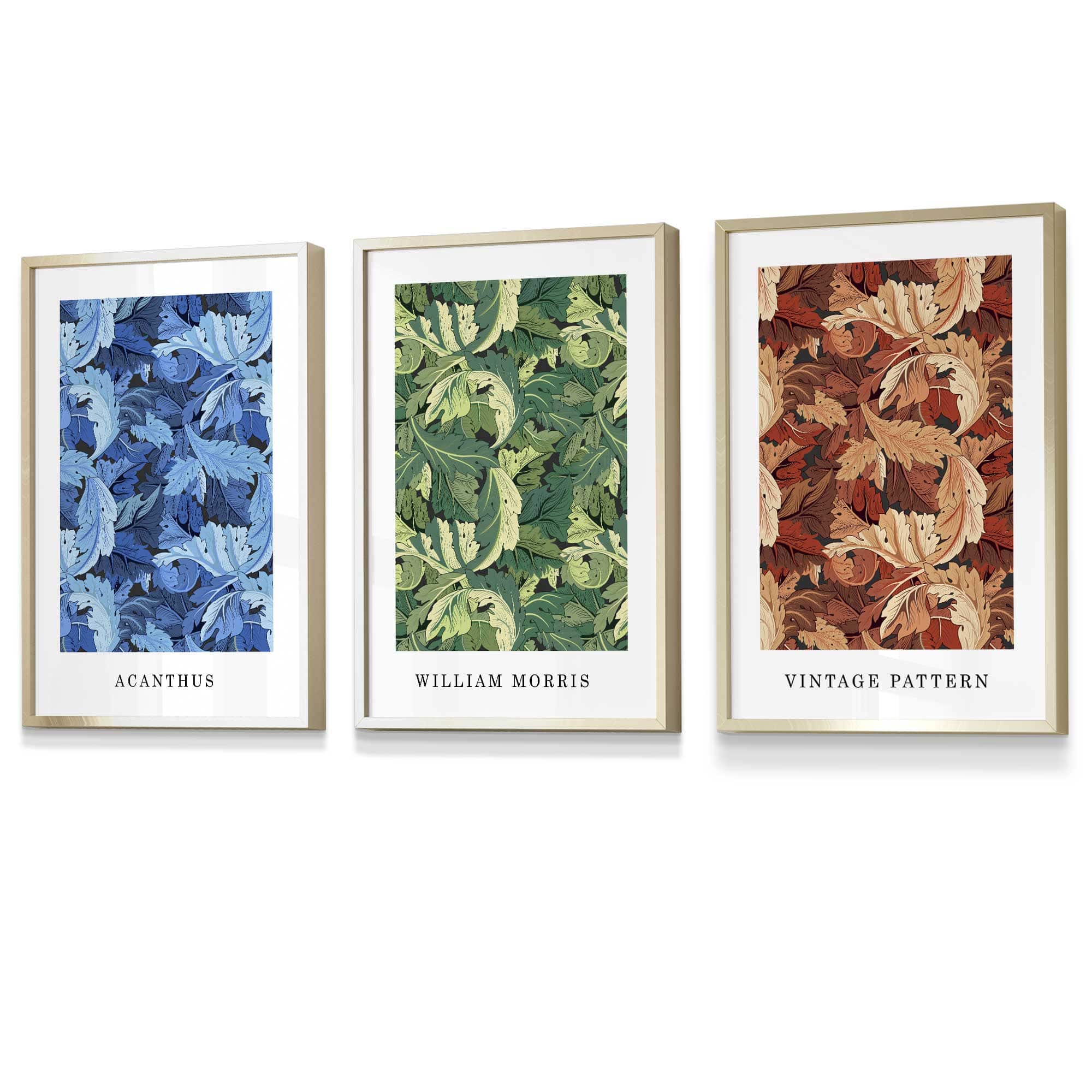 Framed William Morris Vintage Floral Wall Art in Blue Green and Tan | Artze Wall Art UK