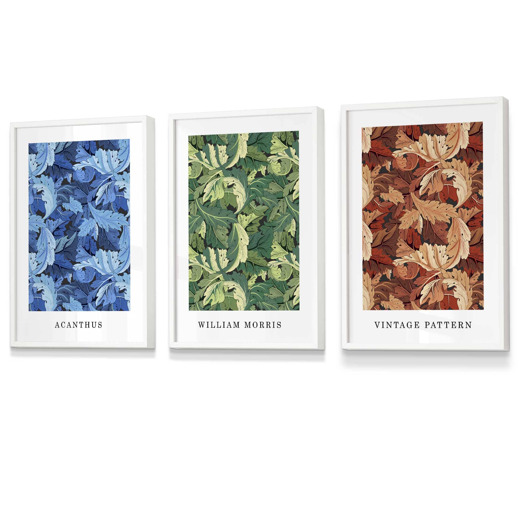 Framed William Morris Vintage Floral Wall Art in Blue Green and Tan | Artze Wall Art UK