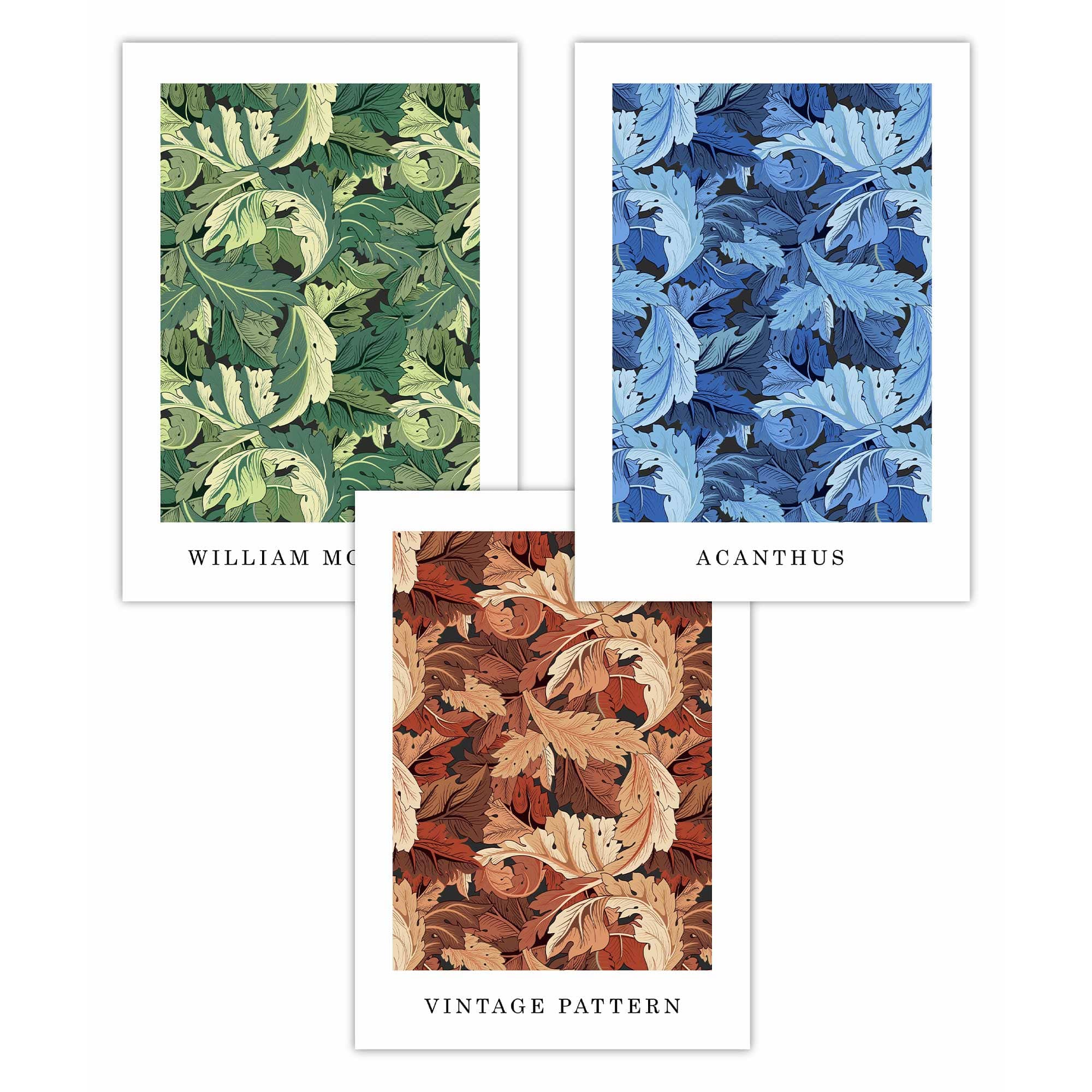 William Morris Vintage Floral Wall Art Prints in Blue Green and Tan