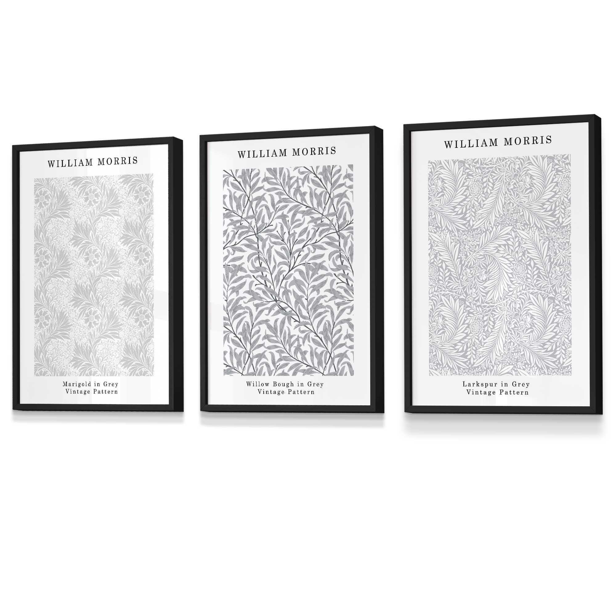 Framed William Morris Vintage Floral Wall Art in Light Grey | Artze Wall Art UK