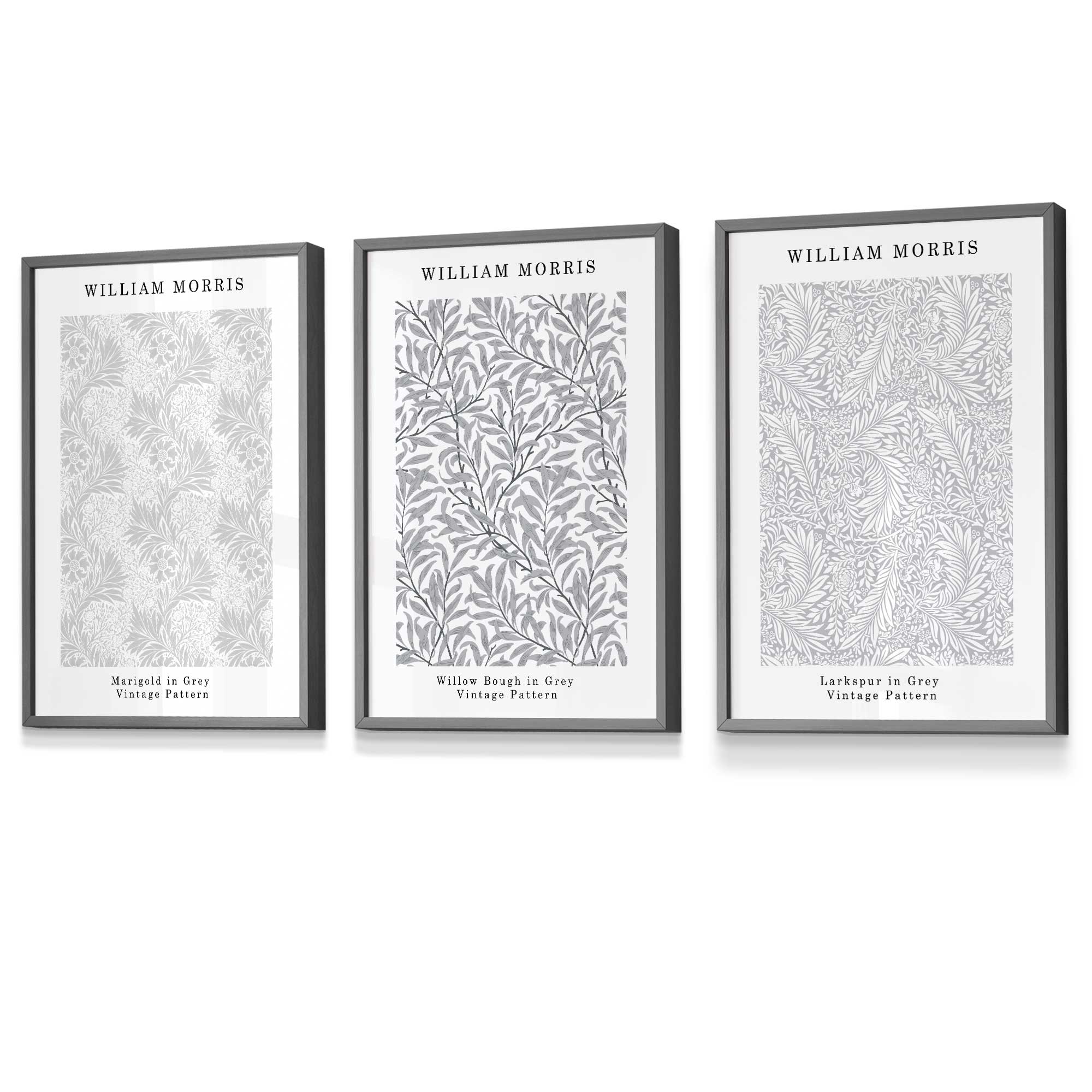 Framed William Morris Vintage Floral Wall Art in Light Grey | Artze Wall Art UK