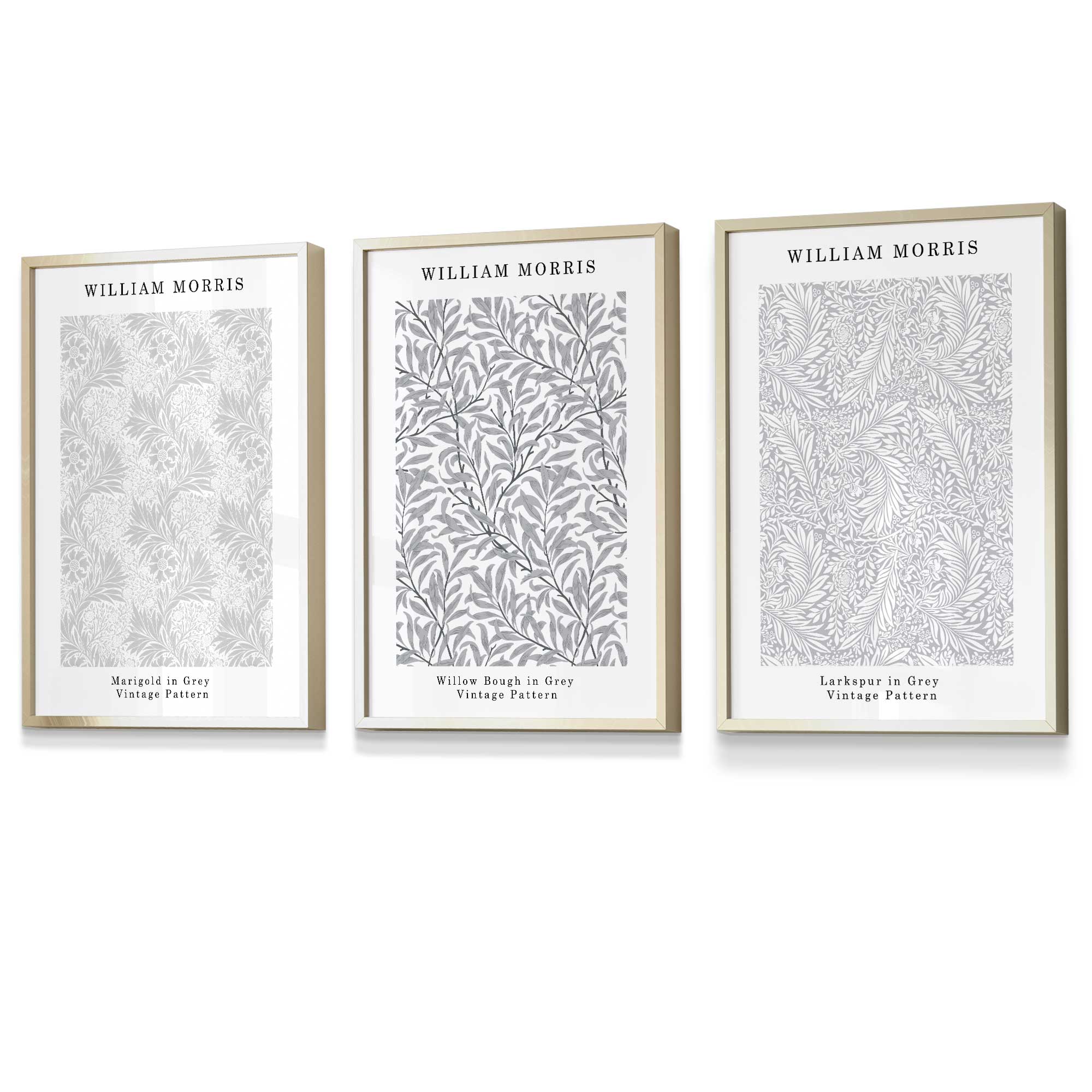 Framed William Morris Vintage Floral Wall Art in Light Grey | Artze Wall Art UK