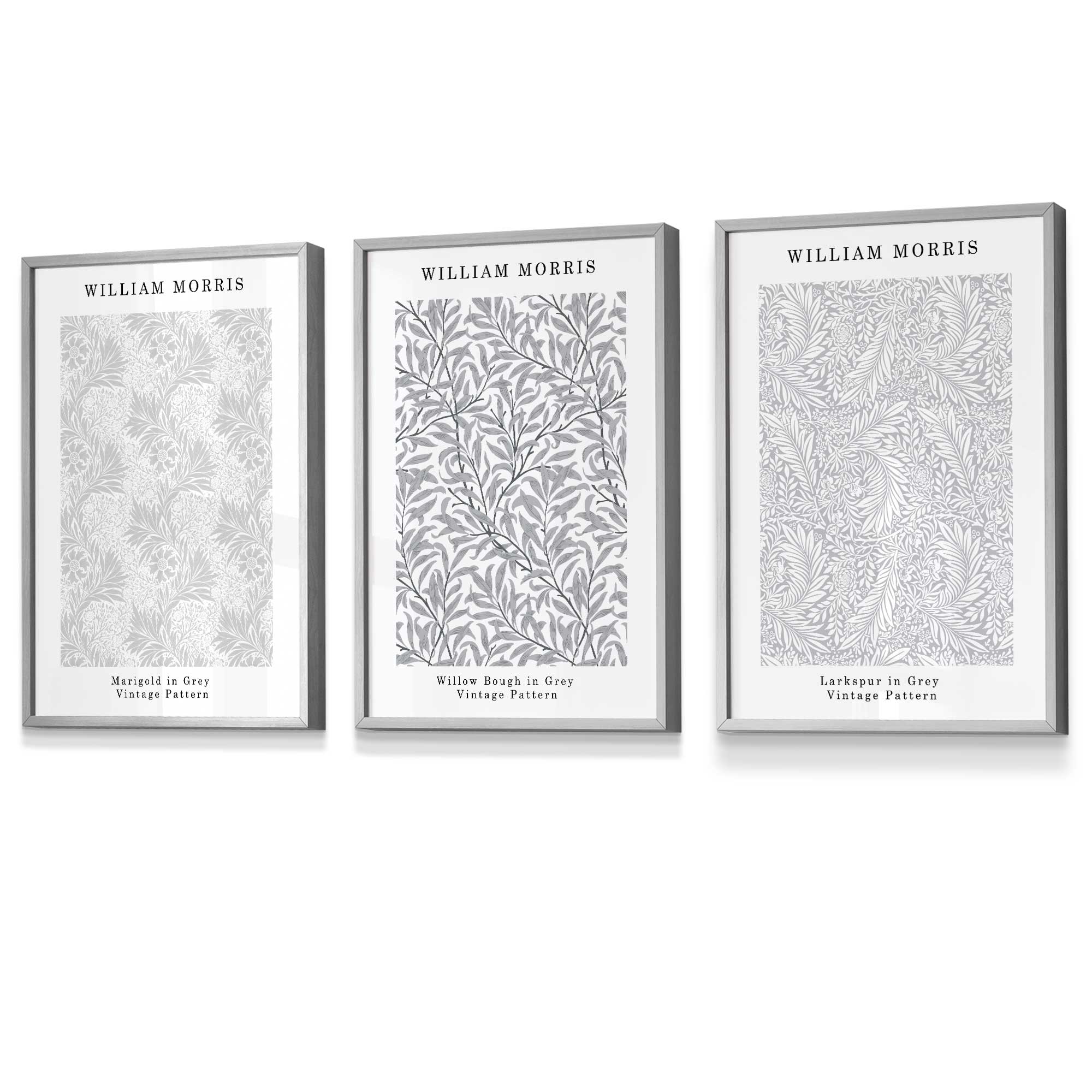 Framed William Morris Vintage Floral Wall Art in Light Grey | Artze Wall Art UK