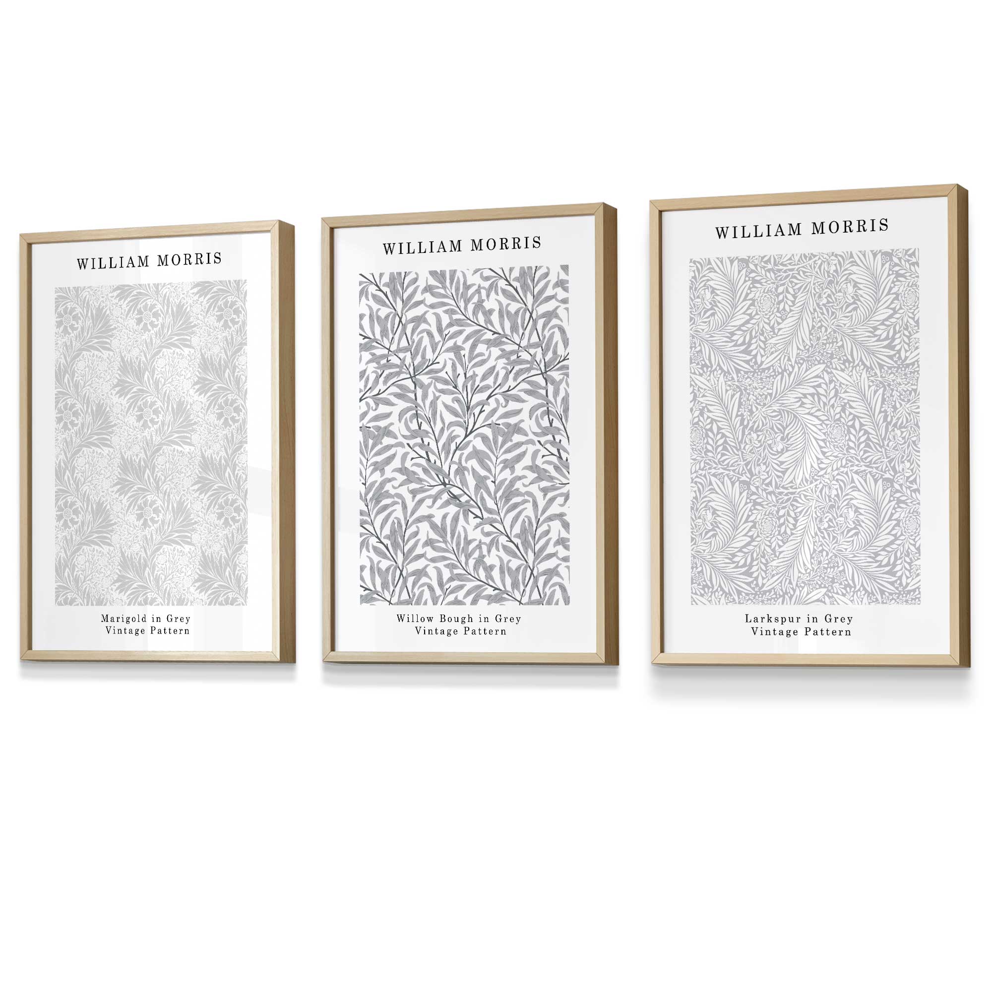 Framed William Morris Vintage Floral Wall Art in Light Grey | Artze Wall Art UK