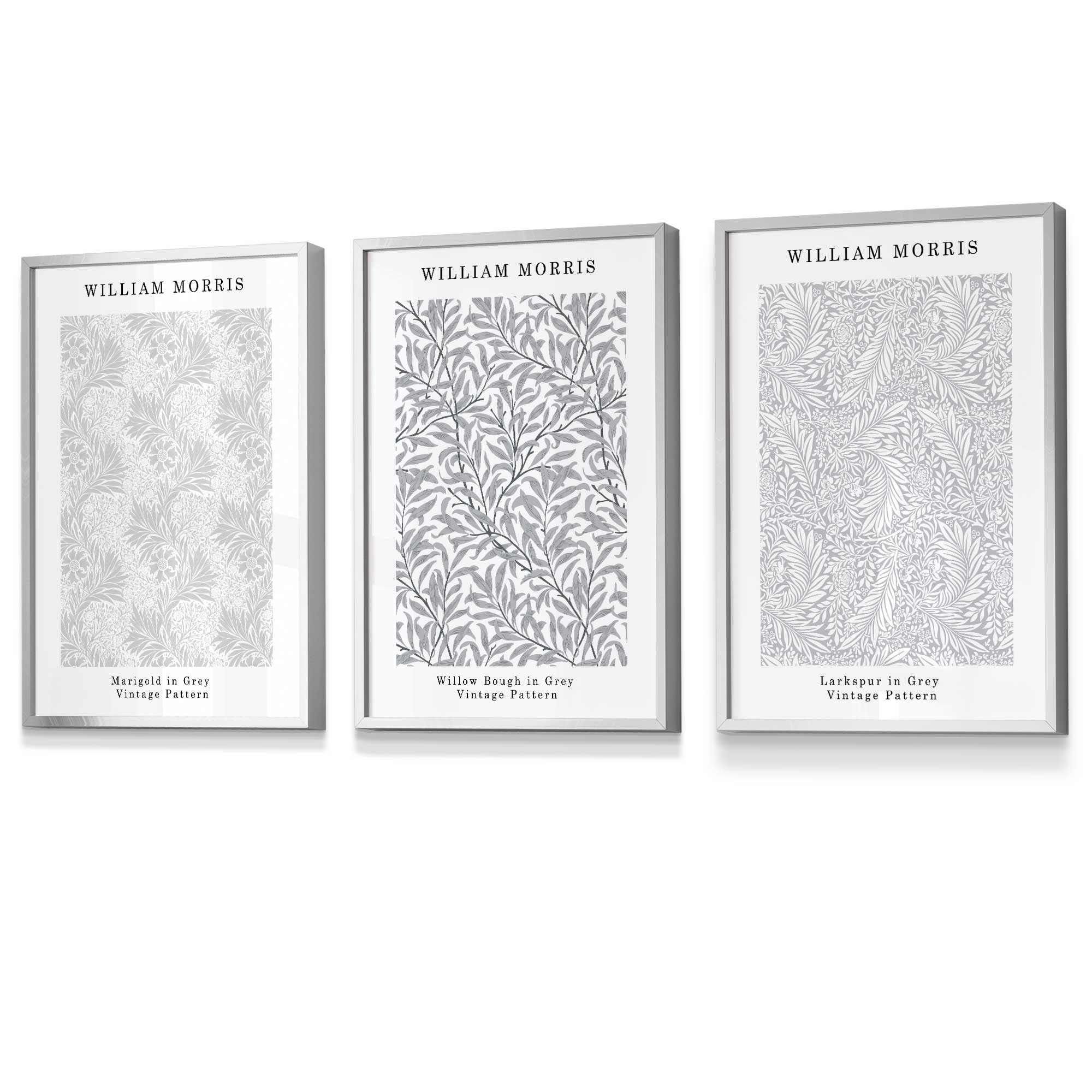 Framed William Morris Vintage Floral Wall Art in Light Grey | Artze Wall Art UK