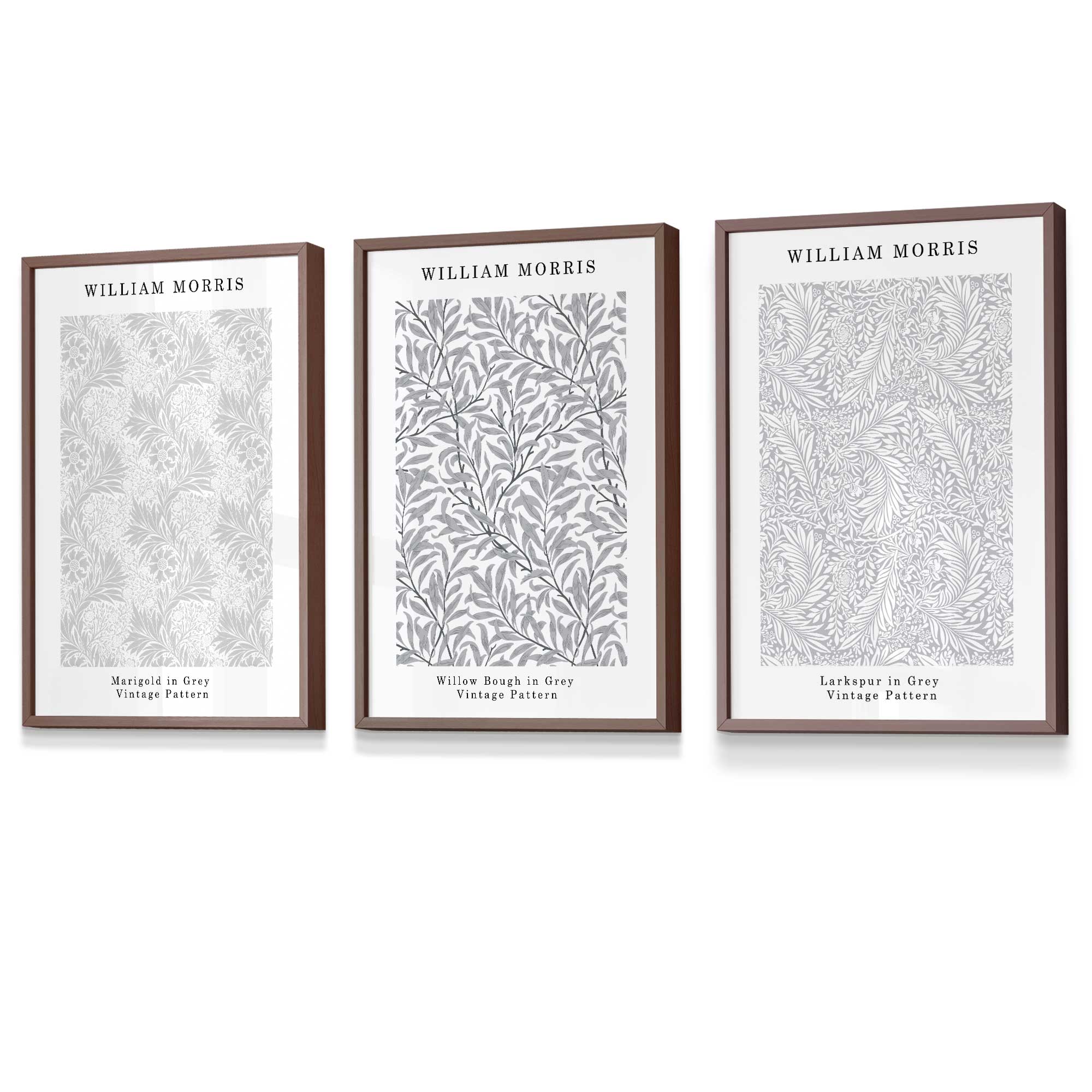 Framed William Morris Vintage Floral Wall Art in Light Grey | Artze Wall Art UK