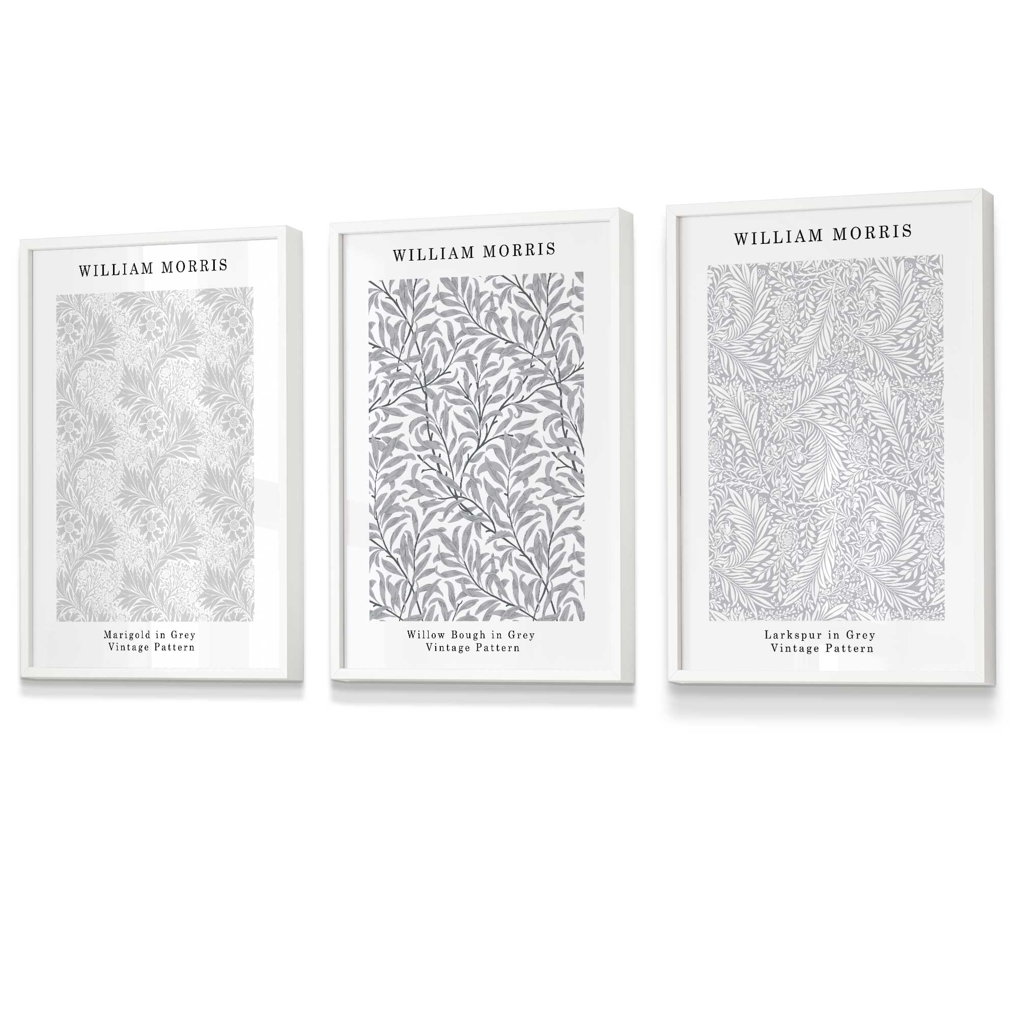Framed William Morris Vintage Floral Wall Art in Light Grey | Artze Wall Art UK