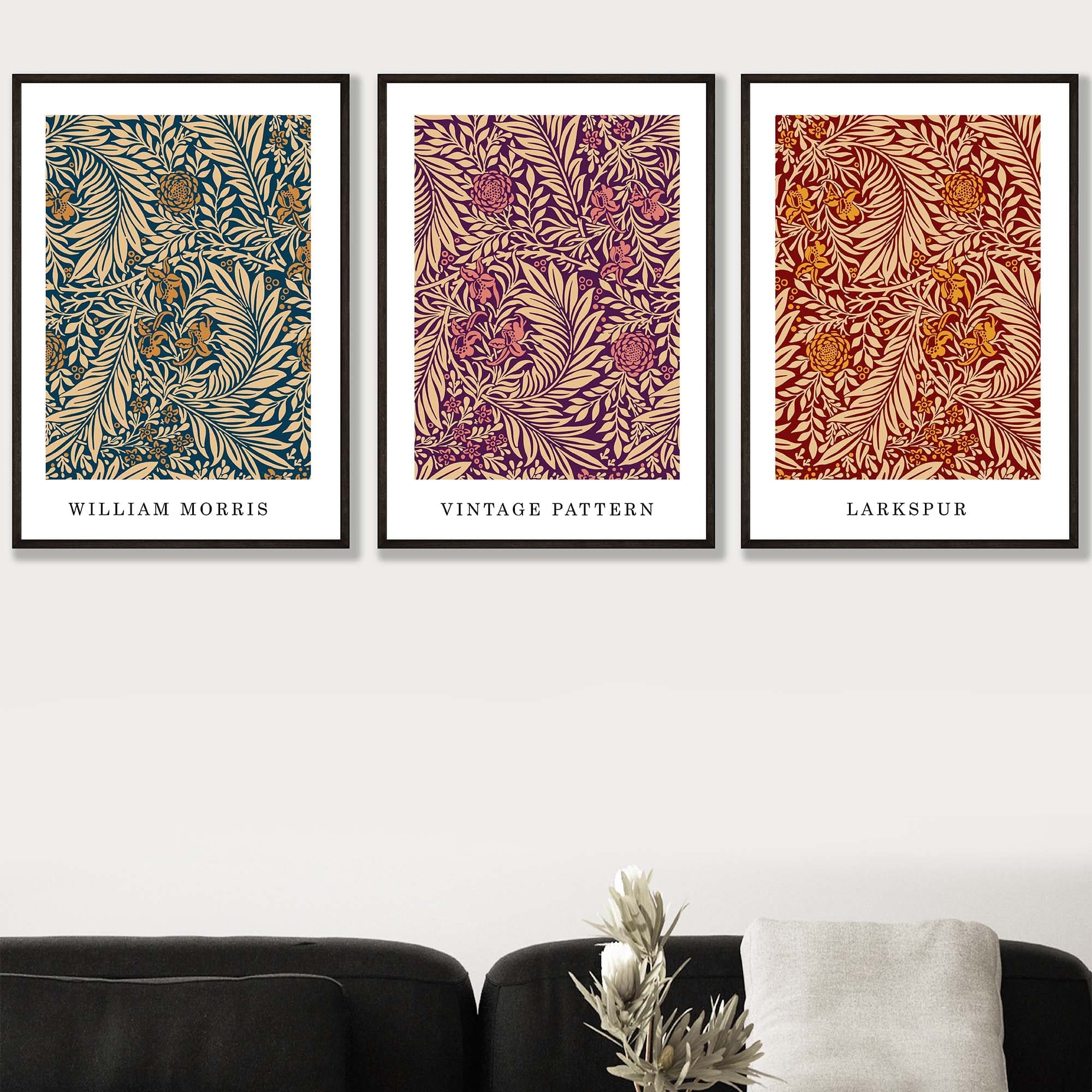 William Morris Vintage Autumn Floral Set of 3 Wall Art Prints