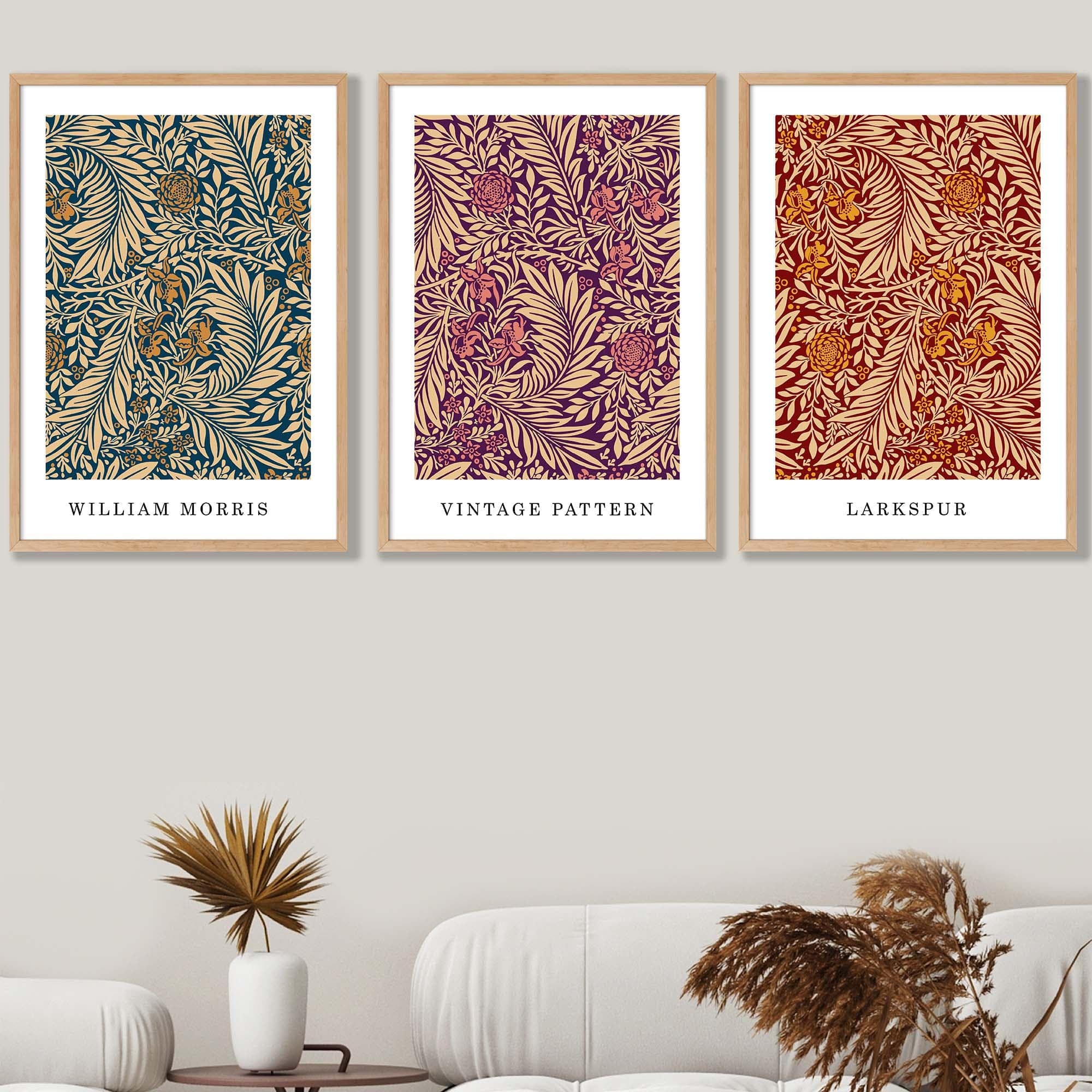 William Morris Vintage Autumn Floral Set of 3 Wall Art Prints