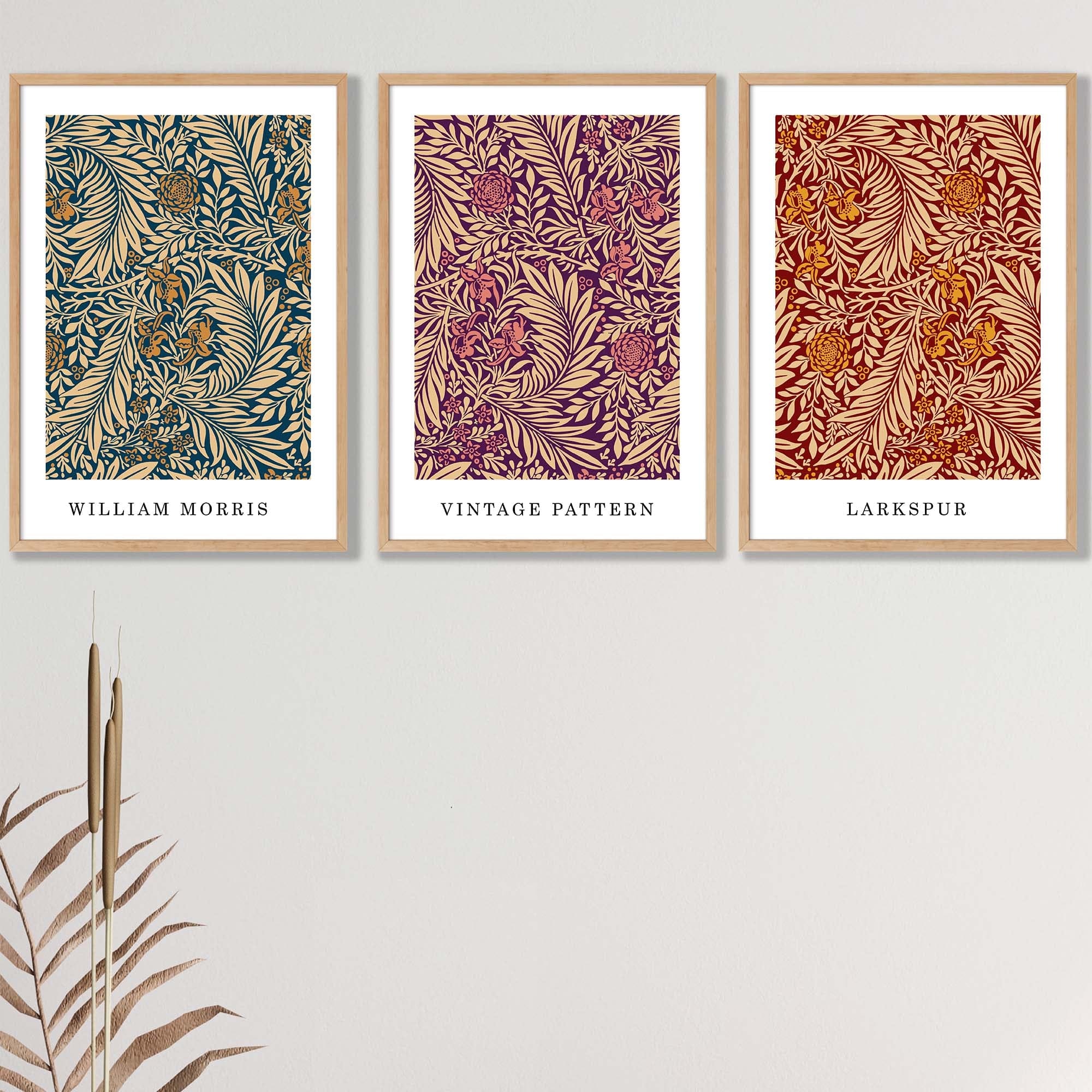 William Morris Vintage Autumn Floral Set of 3 Wall Art Prints