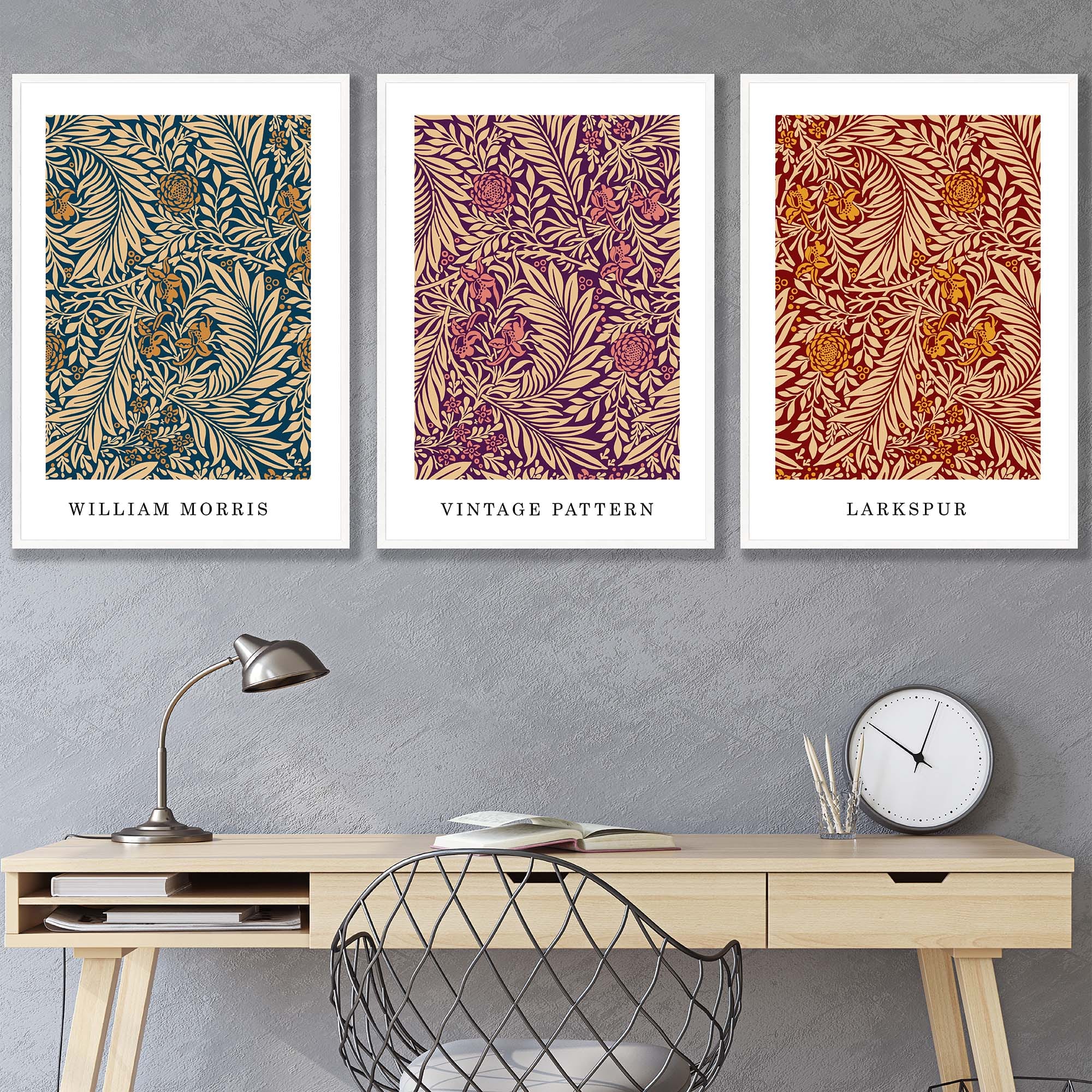 William Morris Vintage Autumn Floral Set of 3 Wall Art Prints