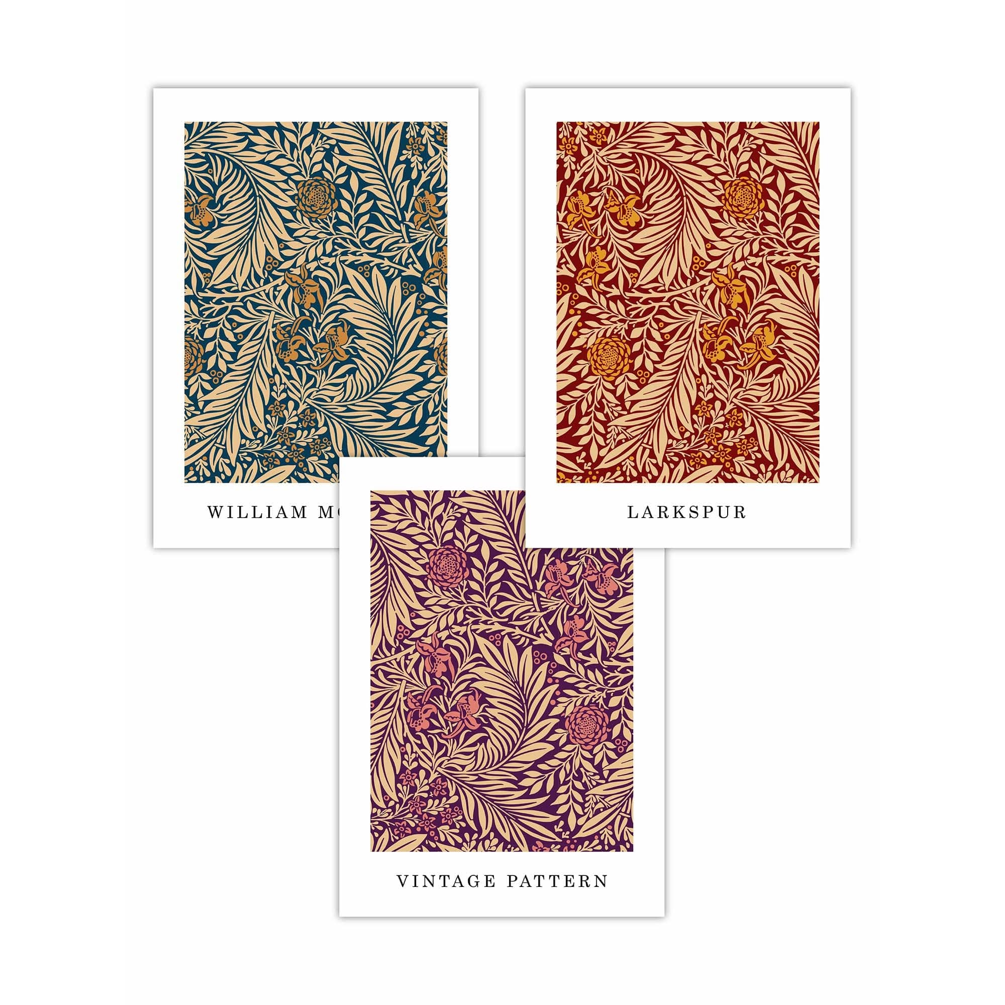 William Morris Vintage Autumn Floral Set of 3 Wall Art Prints