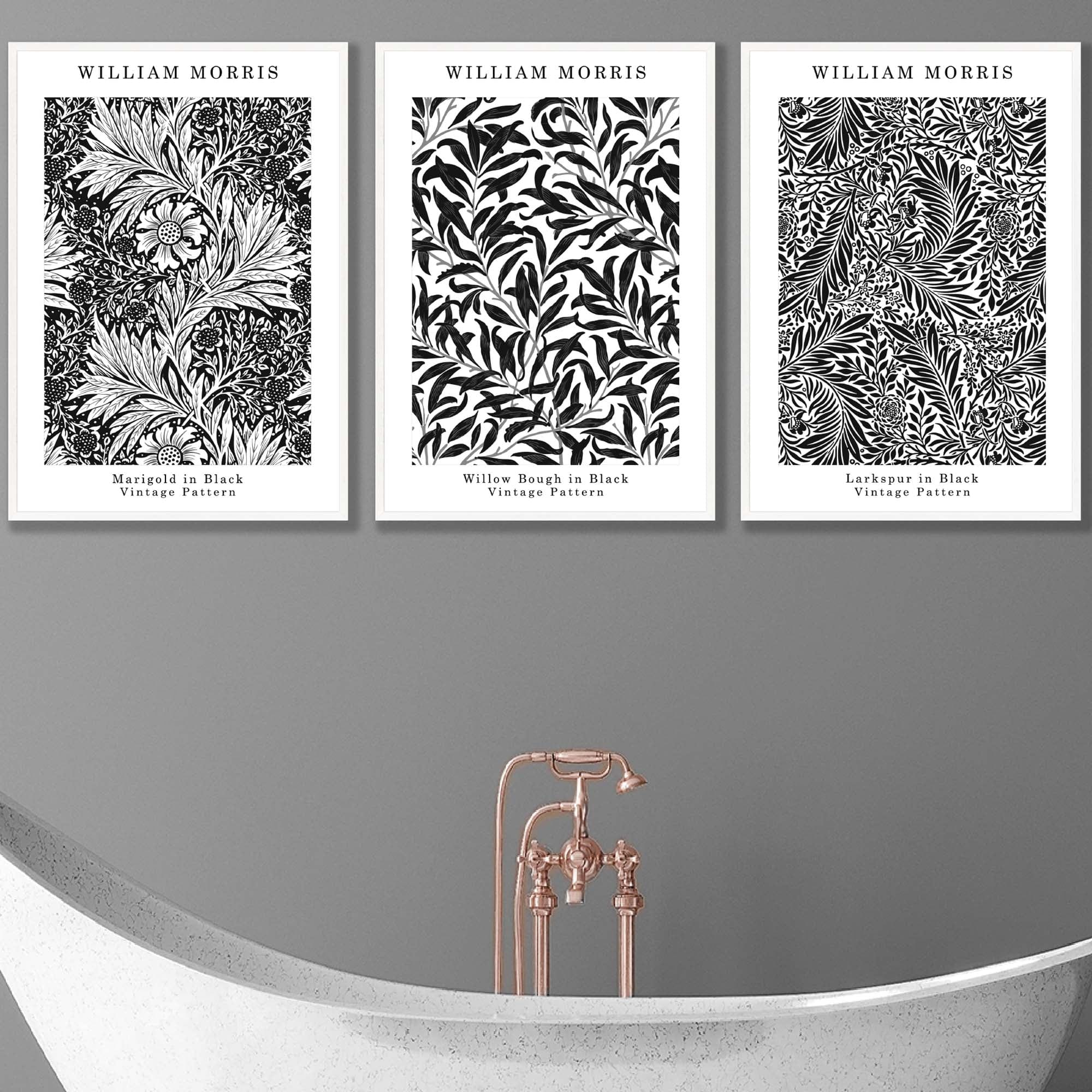 William Morris Vintage Floral Wall Art Prints in Black and White