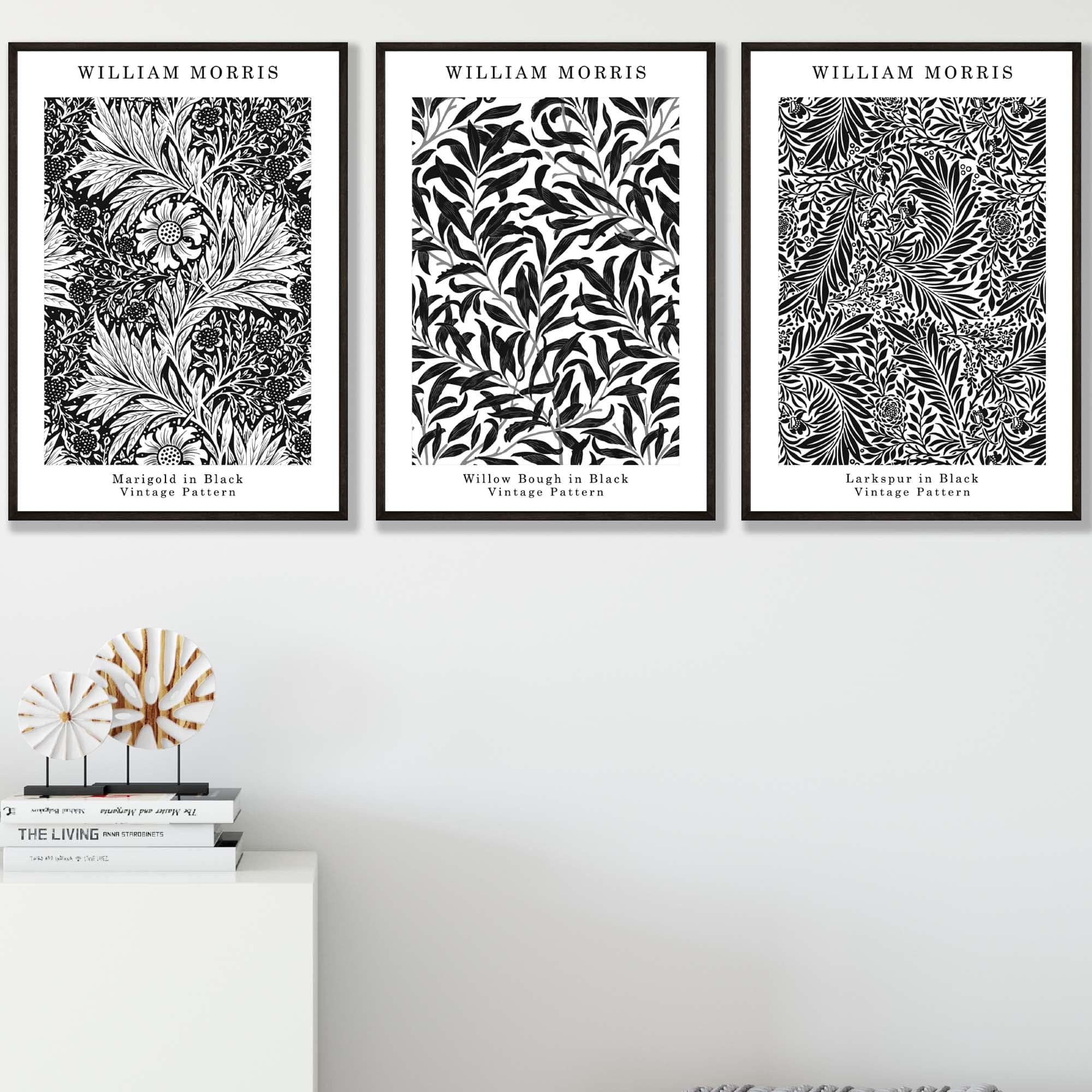 William Morris Vintage Floral Wall Art Prints in Black and White