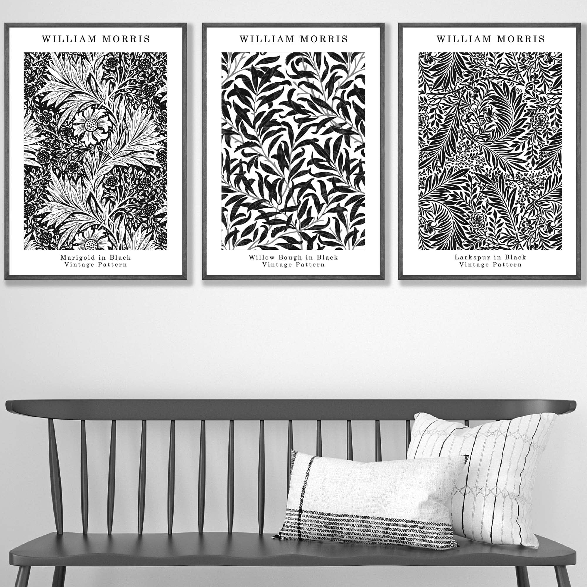 William Morris Vintage Floral Wall Art Prints in Black and White