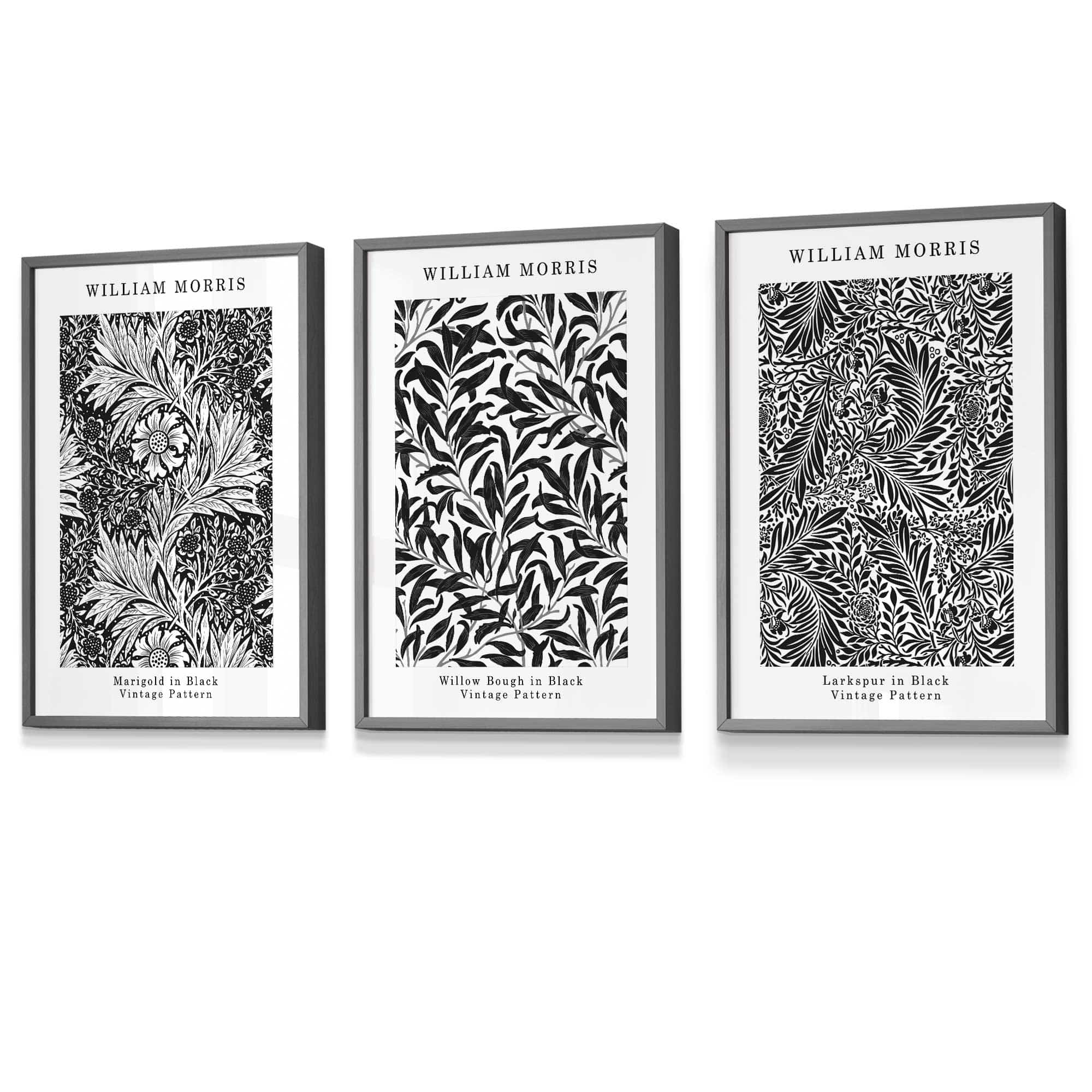 Framed William Morris Vintage Floral Wall Art in Black and White | Artze Wall Art UK