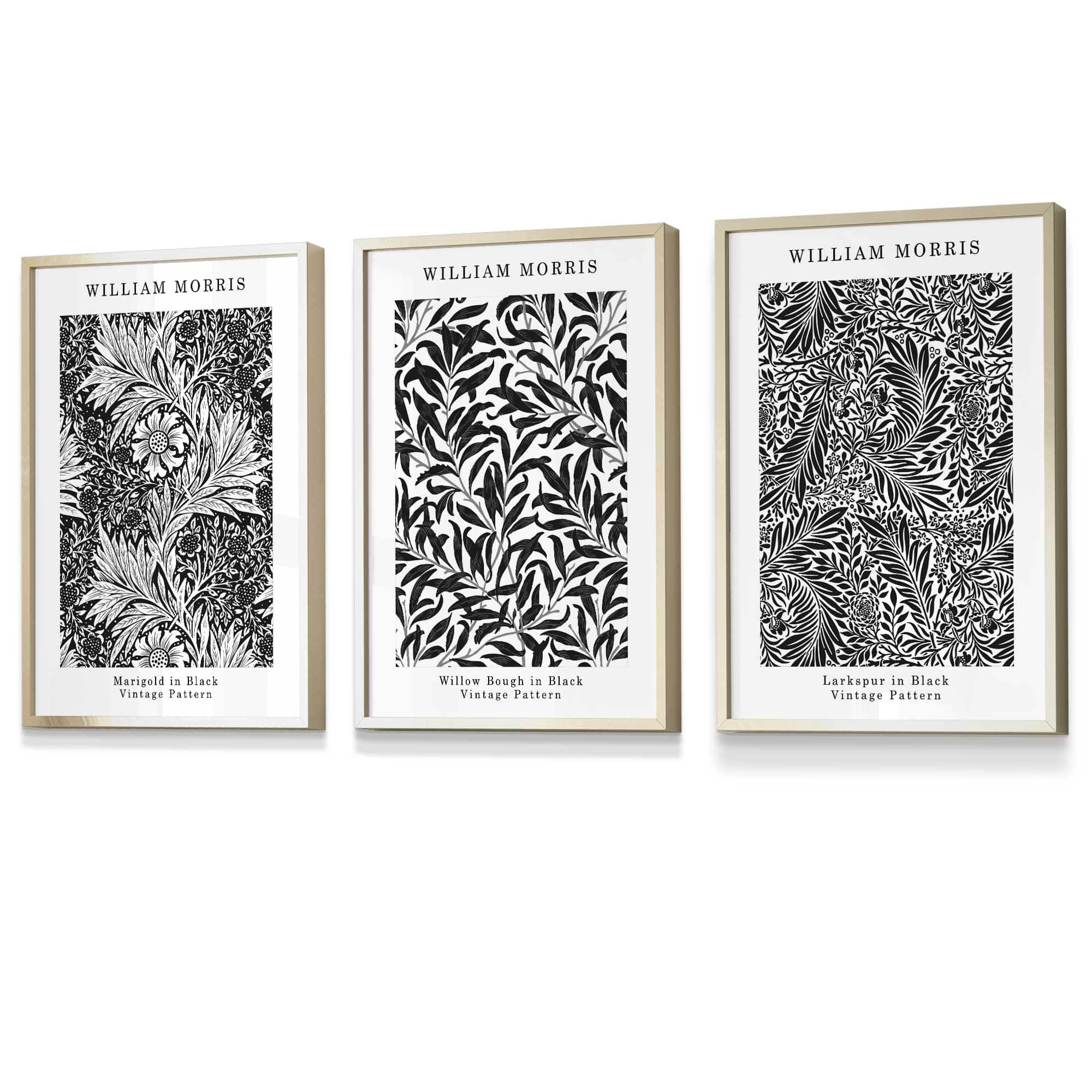 Framed William Morris Vintage Floral Wall Art in Black and White | Artze Wall Art UK