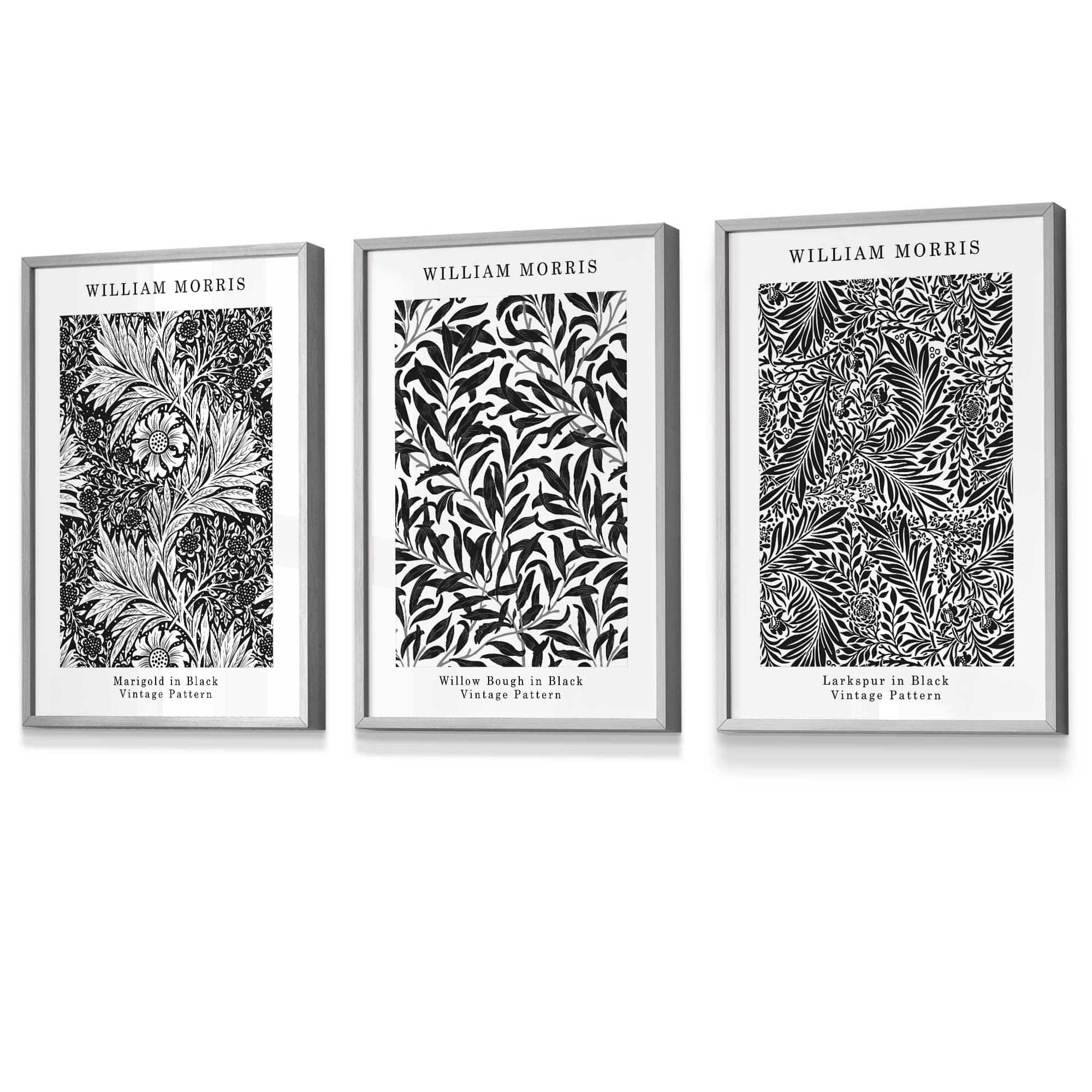 Framed William Morris Vintage Floral Wall Art in Black and White | Artze Wall Art UK